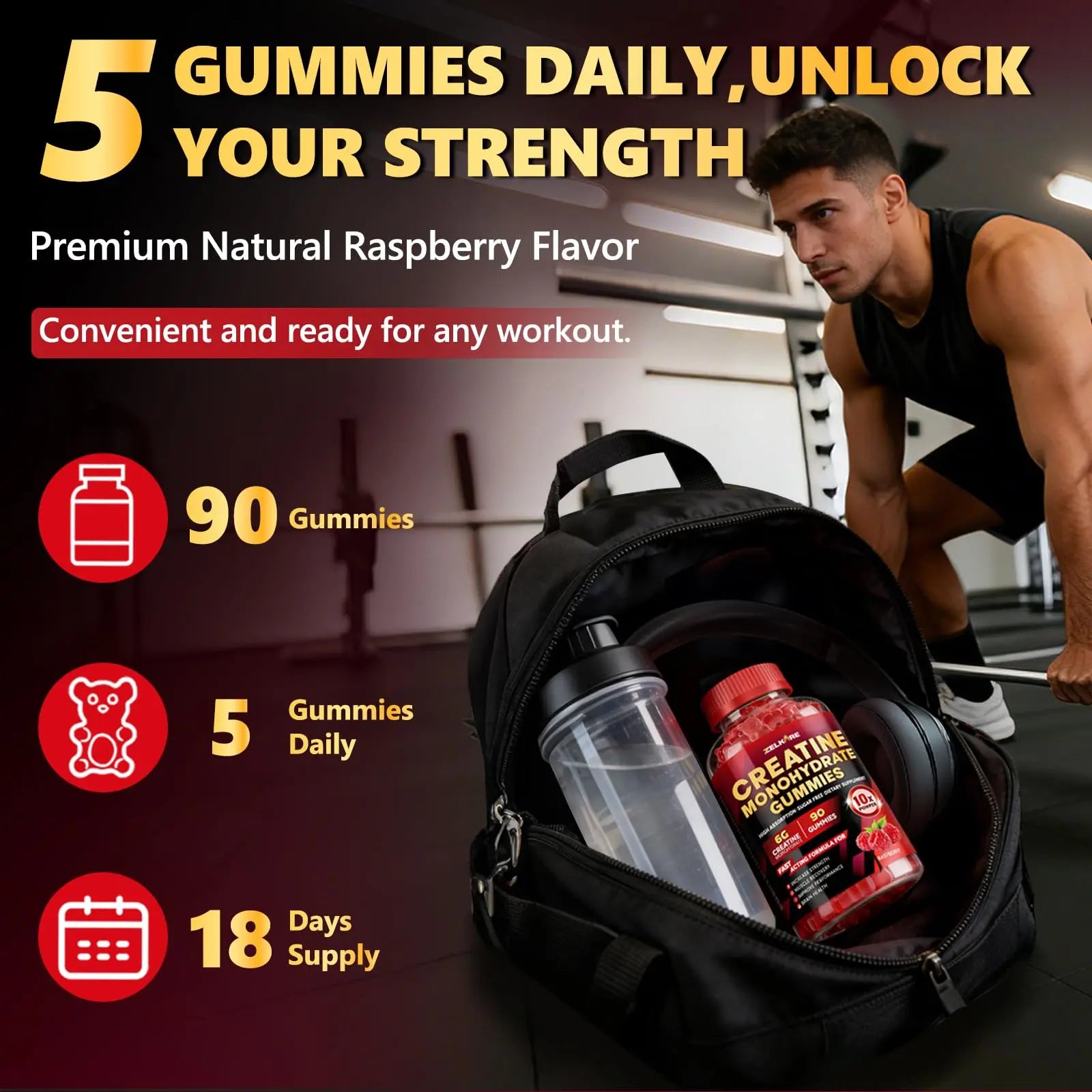 ZELKORE Creatine Monohydrate Gummies 6000mg for Men & Women, Sugar Free Creatine Gummy for Pre & Post Workout, High Absorption Supplement with BCAA, Support Boost Strength, ZelKore uk supplements