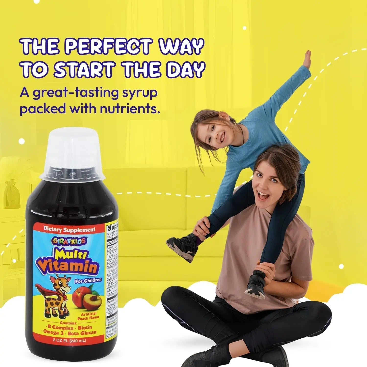 GirafKids Liquid Multivitamin for Kids Ages 4+, 8oz - Daily Child Vitamins with Biotin, Vitamin A, B Complex, Folic Acid, Omega-3 & Beta Glucan PHARMADEL uk supplements