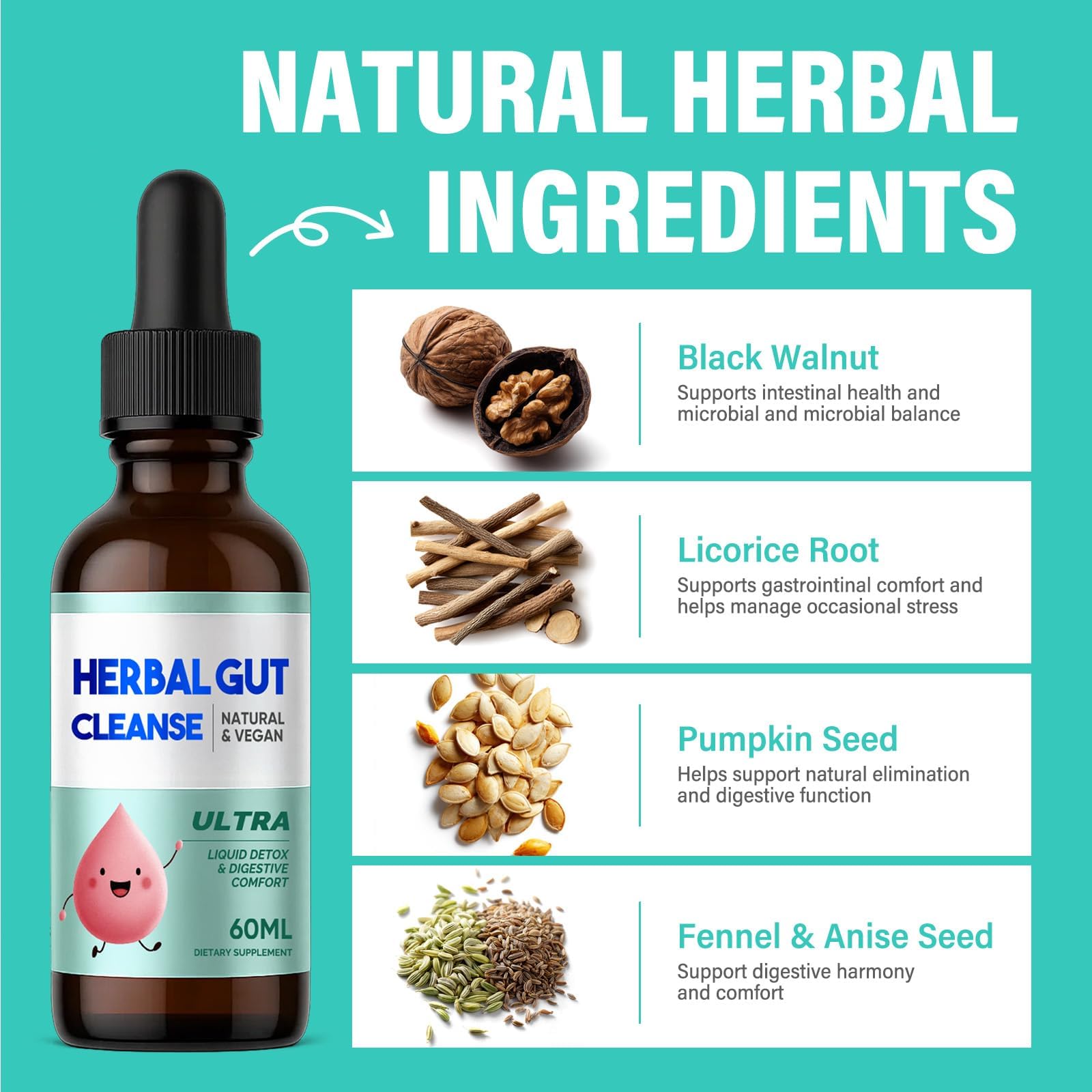 Kids Herbal Gut Cleanse Drops, Parasite Cleanse for Humans Liquid with Wormwood, Black Walnut & Probiotics, Supports Digestive & Overall Gut Health for Children (2 oz) HerbX uk supplements