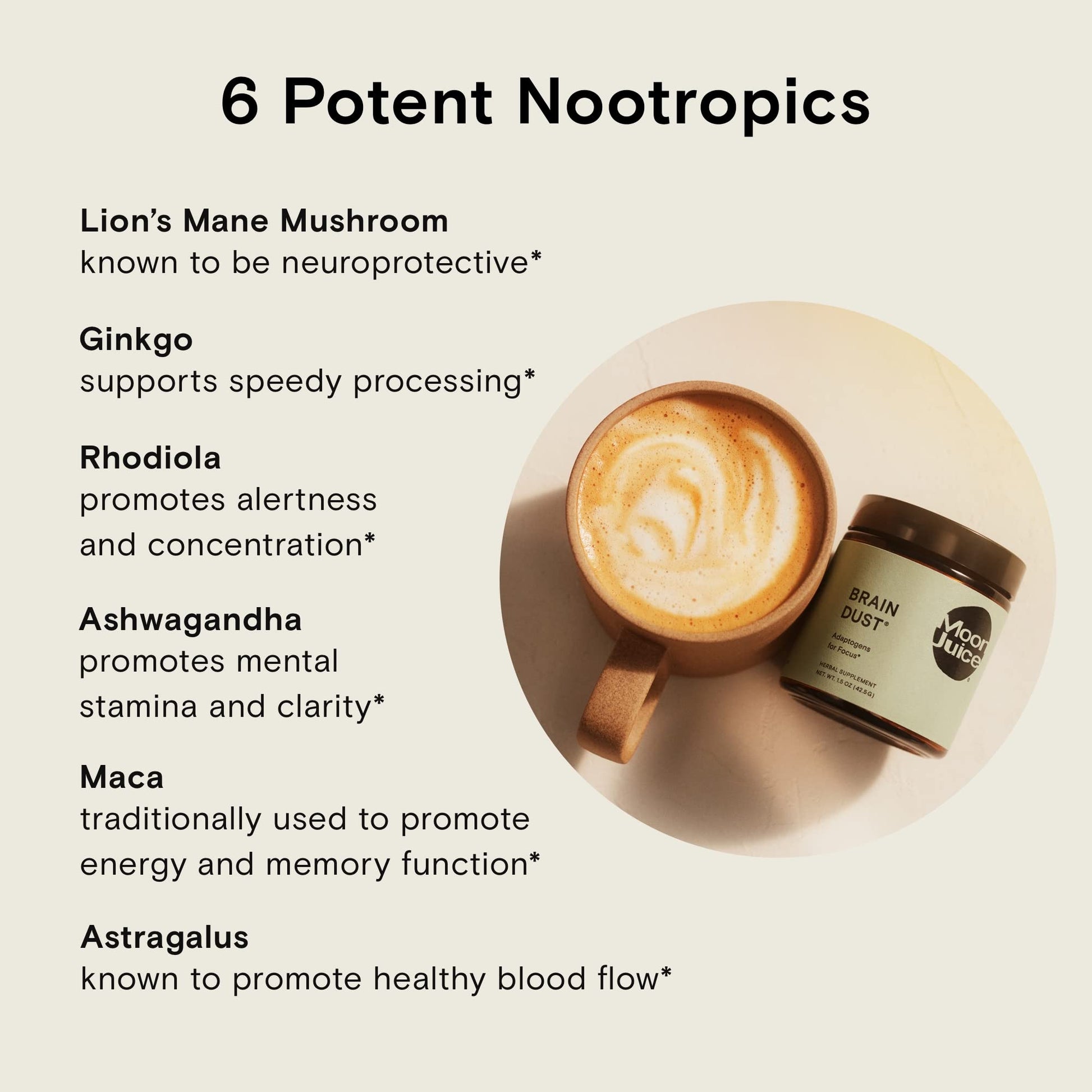 Moon Juice Brain Dust - Adaptogenic Mushroom Supplement for Memory & Focus - Lion’s Mane, Ginkgo Biloba & Ashwagandha - Caffeine-Free, Vegan Brain Supplement - 1.5 oz Moon Juice uk supplements