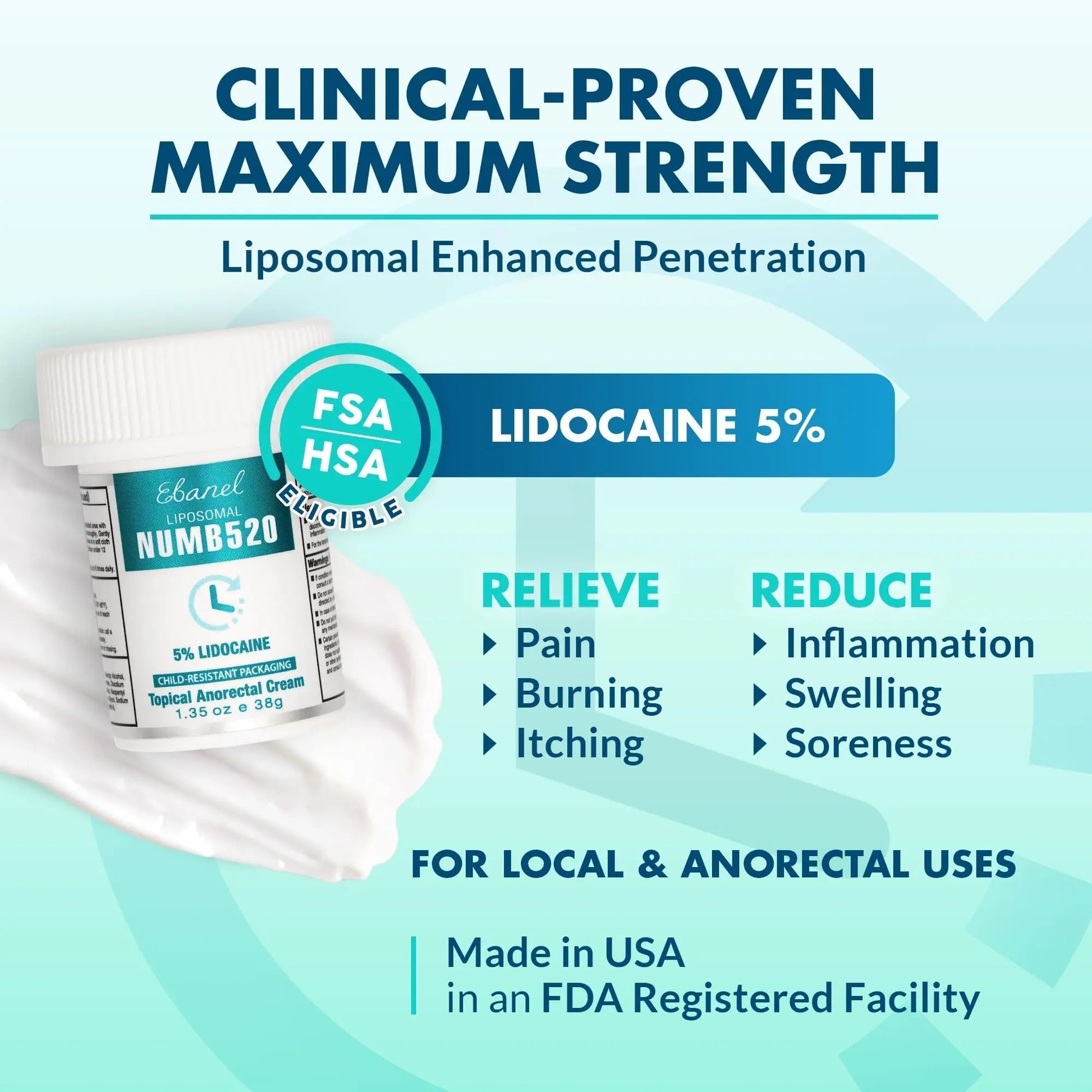 Ebanel 5% Lidocaine Numbing Cream, Pain Relief Burn Itch Numb Cream, Maximum Strength Topical Anesthetic with Allantoin, Vitamin E for Local and Anorectal Uses, Hemorrhoid Treatment, 1.35 Oz Ebanel uk supplements