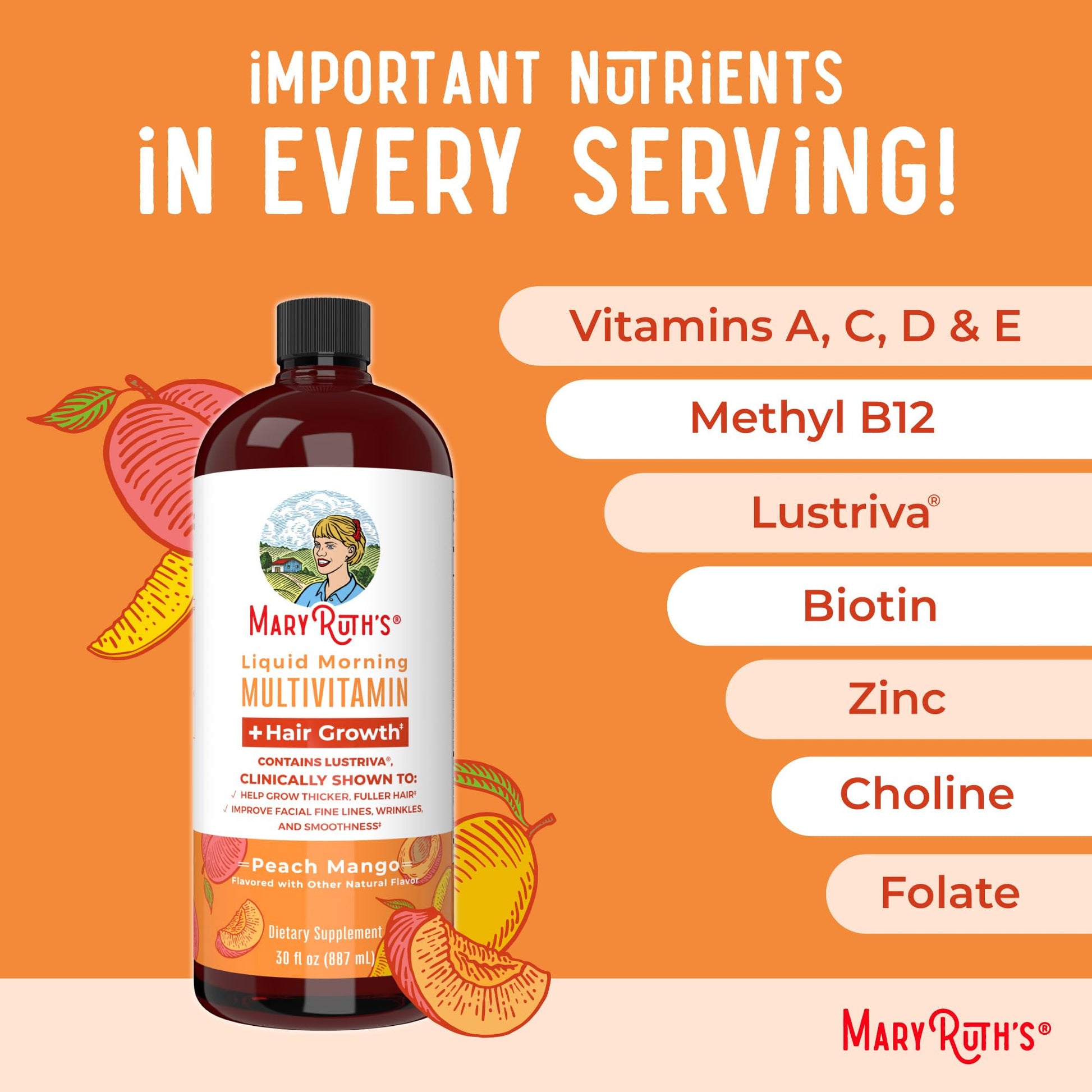 MaryRuth's Liquid Multivitamin+Hair Growth | Clinically Tested for Thicker Hair & Facial Wrinkles in Women | Biotin 10000mcg | Lustriva Hair Growth Supplement | MaryRuth Organics uk supplements