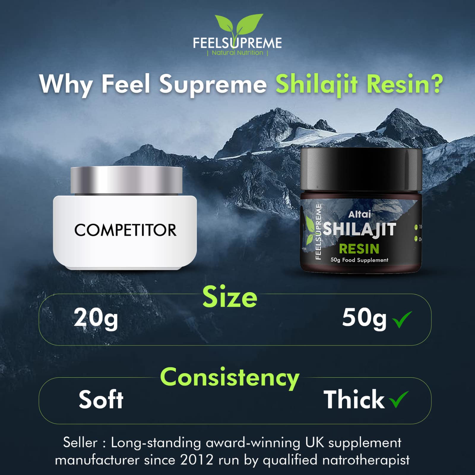 Natural Black Altai Shilajit Resin Large (50g) Pot | 100% Pure Additive Free | 80 Trace Feel Supreme uk supplements