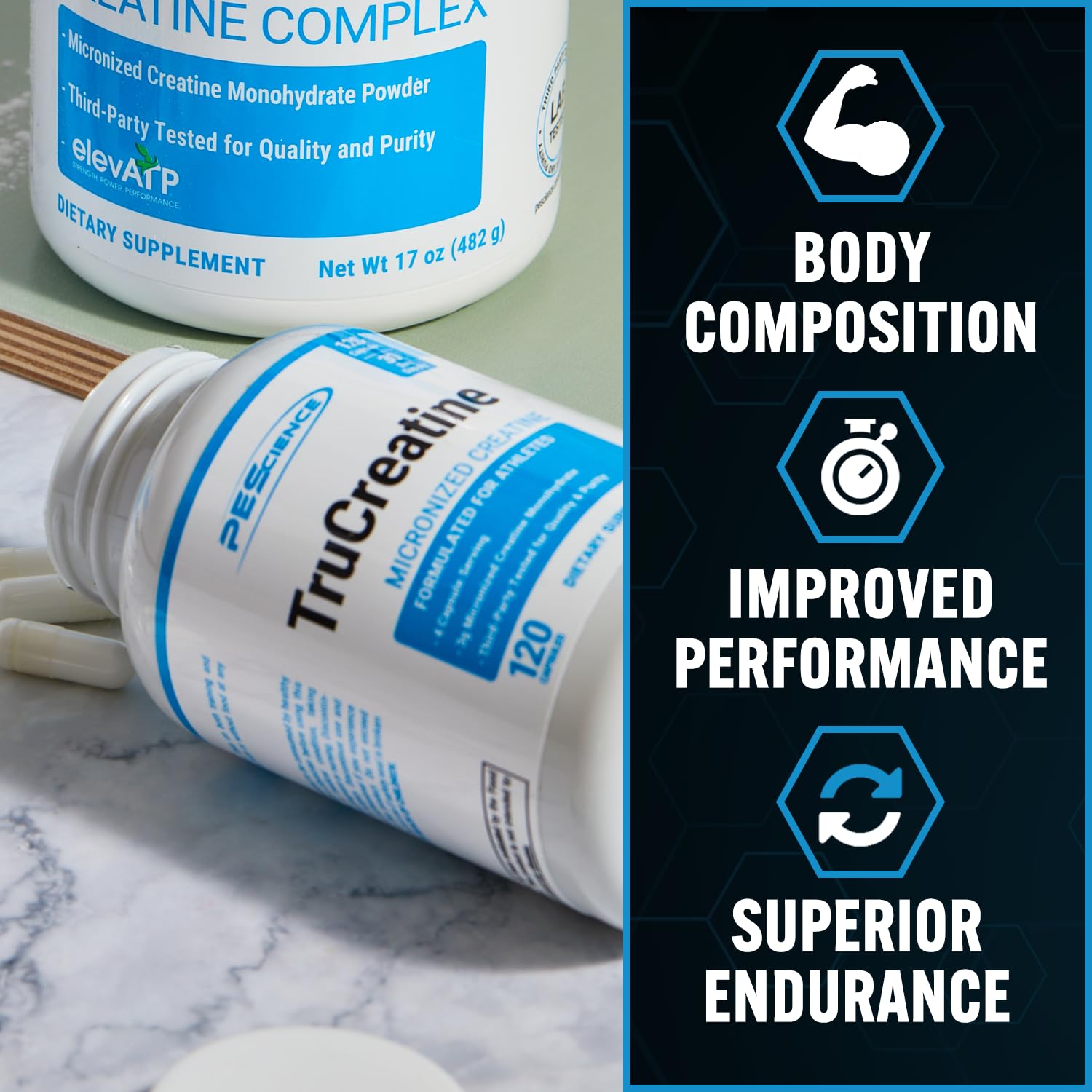 PEScience TruCreatine Creatine Pills, Easy-to-Take Creapure Creatine Capsules, Monohydrate, for Men & Women, Supports Muscle Growth, Strength & Recovery, Cognition, 3g Per Serving, 120 Capsules PEScience uk supplements