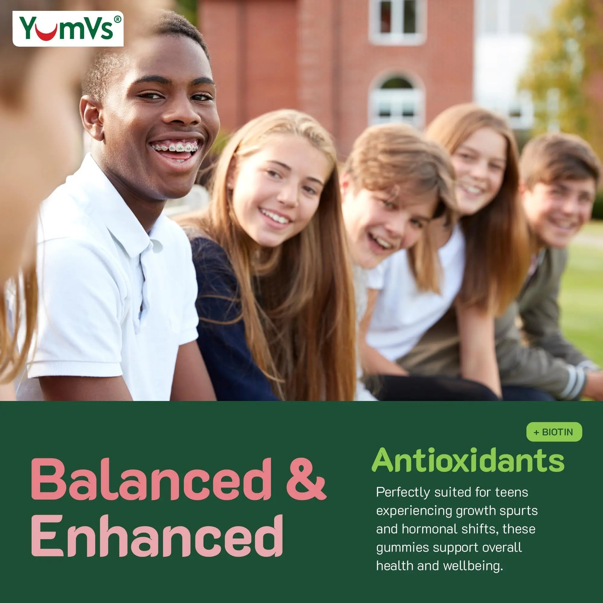 YumVs Teen Multivitamin Gummies with Biotin and Antioxidants - Raspberry Flavor - Hair Skin Nails Support - Kosher Teenager Vitamins YUM-V'S uk supplements