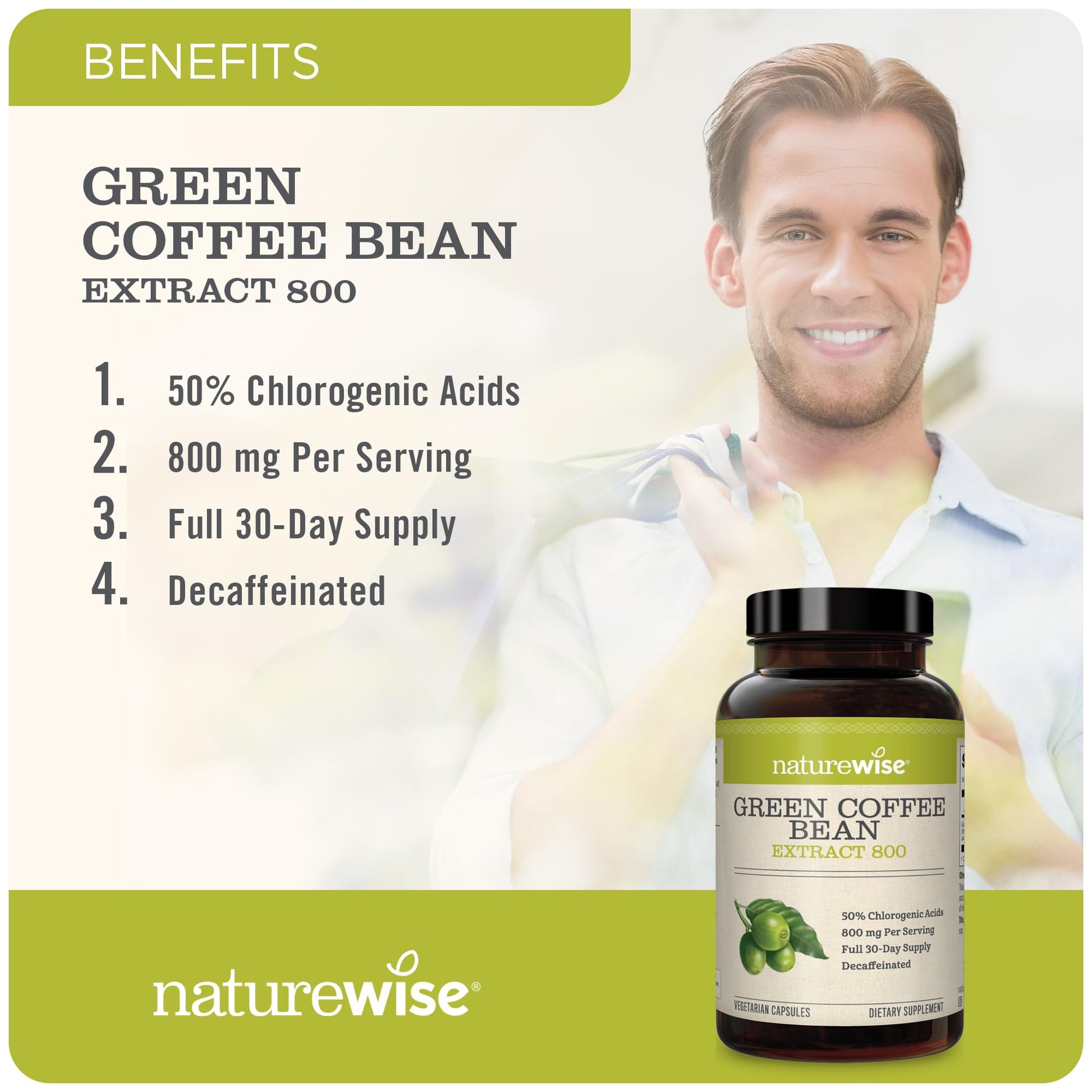 NatureWise Green Coffee Bean 800mg Max Potency Extract 50% Chlorogenic Acids NatureWise uk supplements
