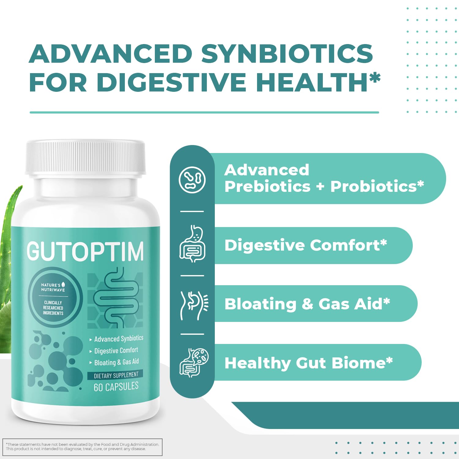 GutOptim Probiotic & Prebiotic Capsules | Pre and Probiotics for Synbiotic Gut Health & Bloating Relief for Women & Men | Enzyme with Probiotics for Digestive Health | Non-GMO, 60 Ct, 3 Month Supply Nature’s NutriWave uk supplements