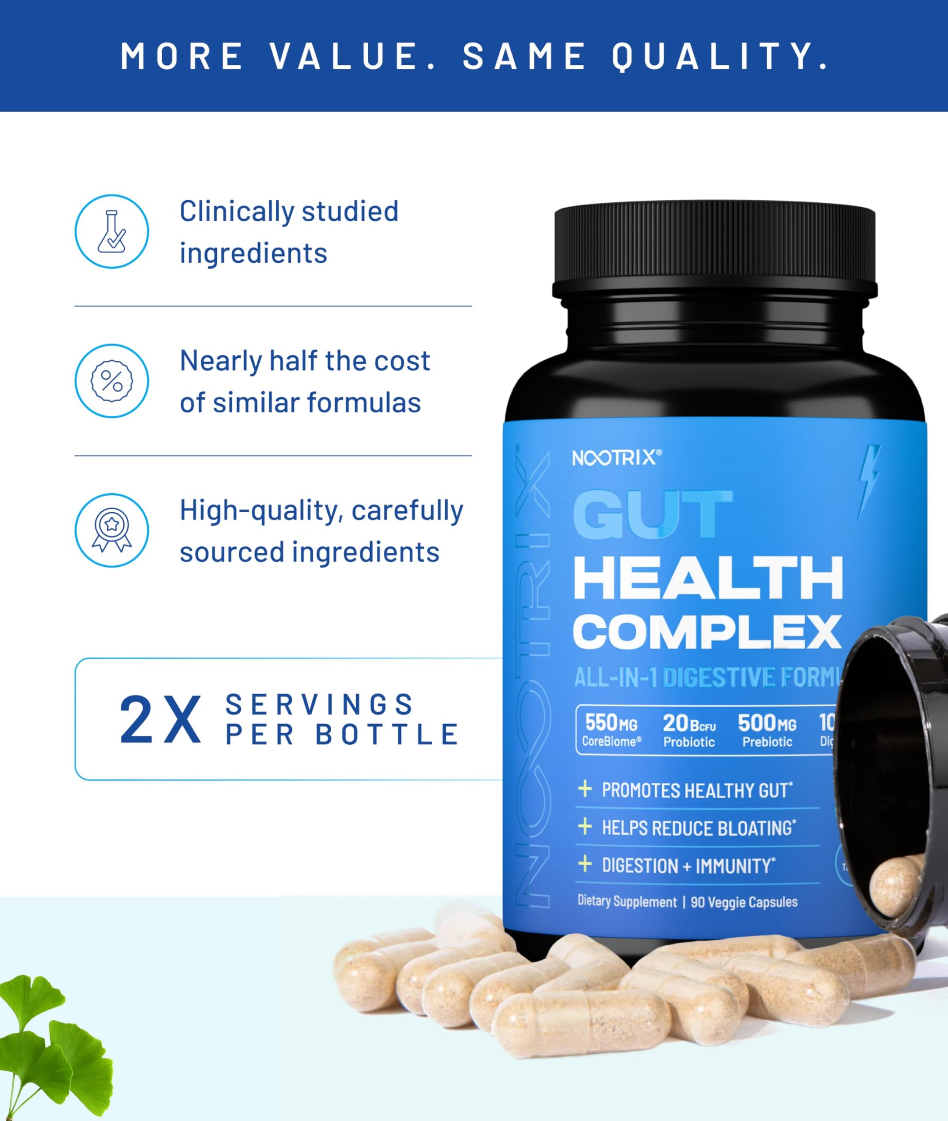 Nootrix Health Complex Supplement | Probiotics for Gut Health, Colon Cleanse & Bloating Relief | Promotes Healthy Digestion | Digestive Enzymes, Postbiotics & Prebiotics | 90 Capsules Nootrix uk supplements