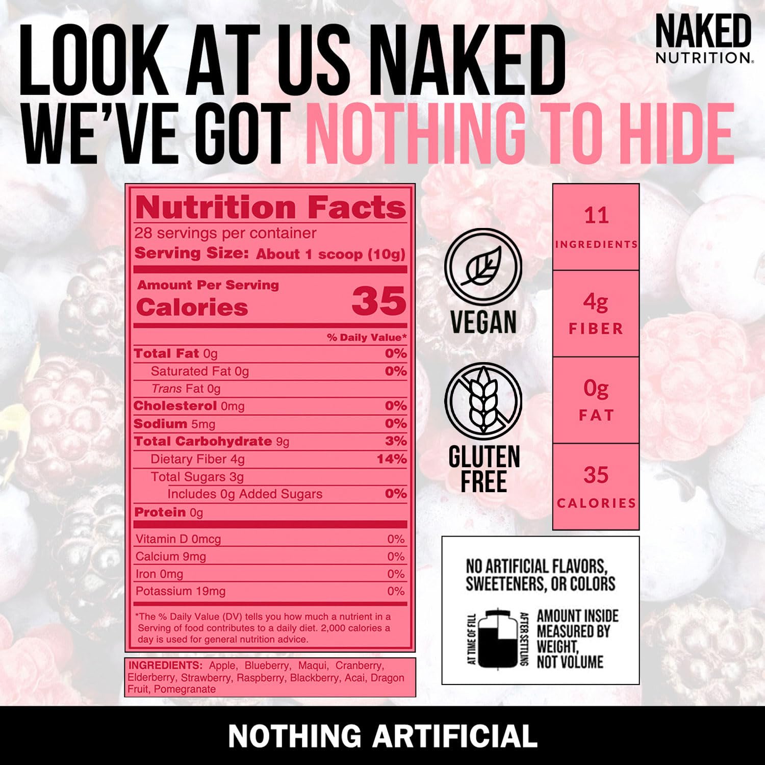 NAKED Reds Superfood Powder - Healthy, Energizing Polyphenol Fruit Powder Mix, No Fillers, No Additives, Vegan, Non-GMO, Gluten Free - 28 Servings NAKED uk supplements