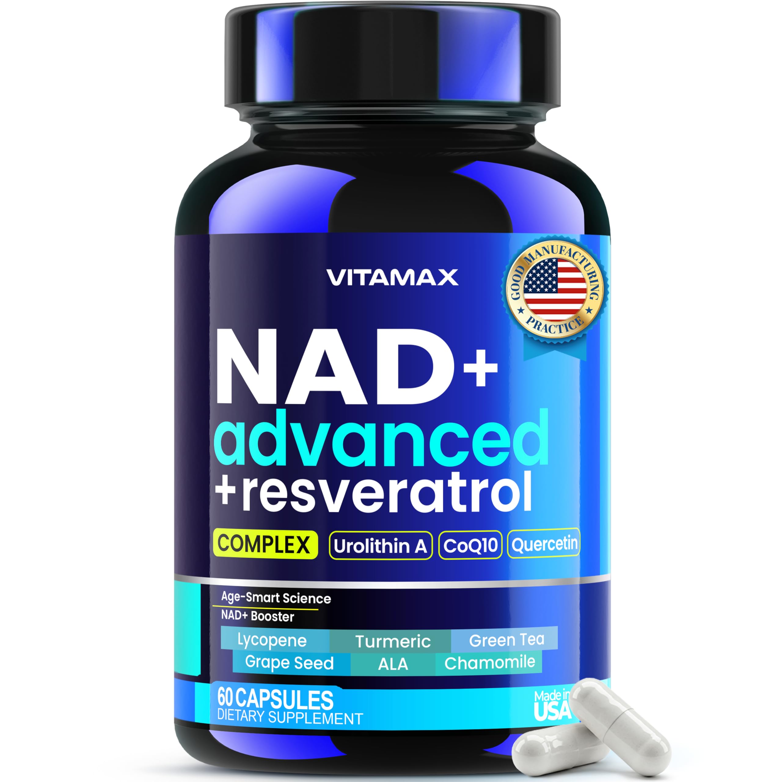 Liposomal NAD+ Supplement Extra Strength | Urolithin A, Resveratrol, CoQ10 - Women & Men - ALA, Green Tea, Quercetin, Lycopene | High Purity, Energy & Regeneration - Made in USA – 60ct Vitamax uk supplements