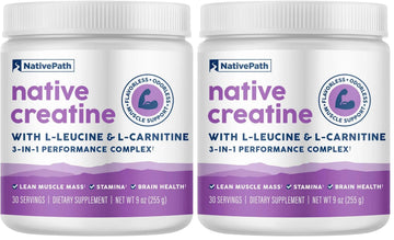 NativePath Creatine Monohydrate Powder with L-Leucine & L-Carnitine - Muscle Building Supplement for Men & Women - 30 Servings (Pack of 2) NativePath uk supplements