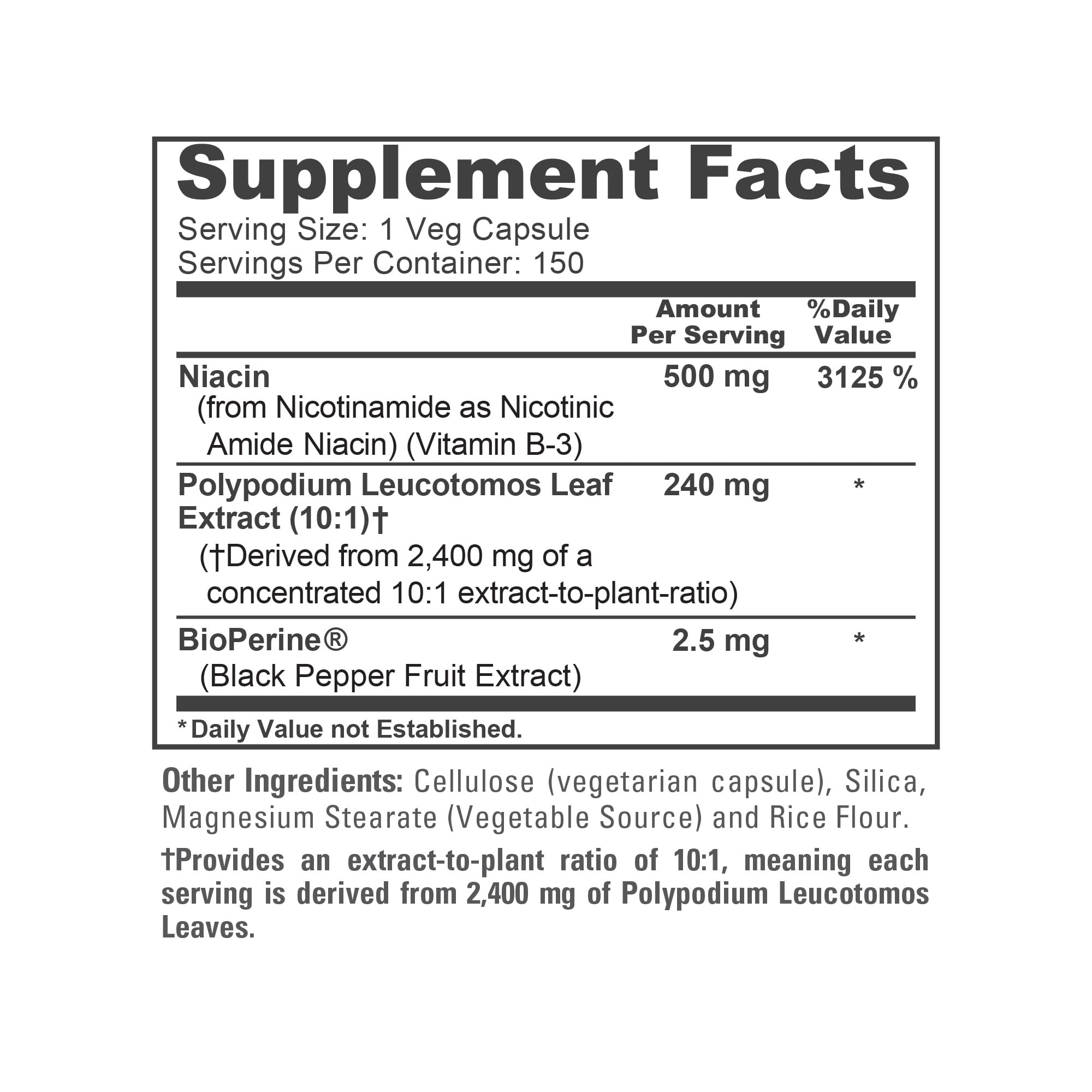 NusaPure Polypodium Nicotinamide 10:1 Extract, 240 mg Equivalent to 2,400 mg per Veg Caps - 150 Count (Non-GMO, Soyfree, Bioperine) NusaPure uk supplements