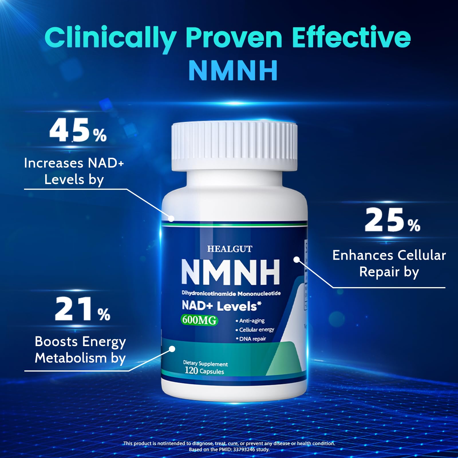 Pure NMNH(NMN Supplement Alternative)(Dihydronicotinamide Mononucleotide)for Women with Skin Aging 600mg: NAD Supplement for Anti-Aging Breakthrough - Boost NAD+ levels Liposome Capsules 120 Servings HEALGUT uk supplements
