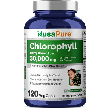 NusaPure Chlorophyll 200:1 Extract, 150 mg Equivalent to 30,000 mg per Capsule 120 Vegetarian Caps (Non-GMO, Vegan) NusaPure uk supplements