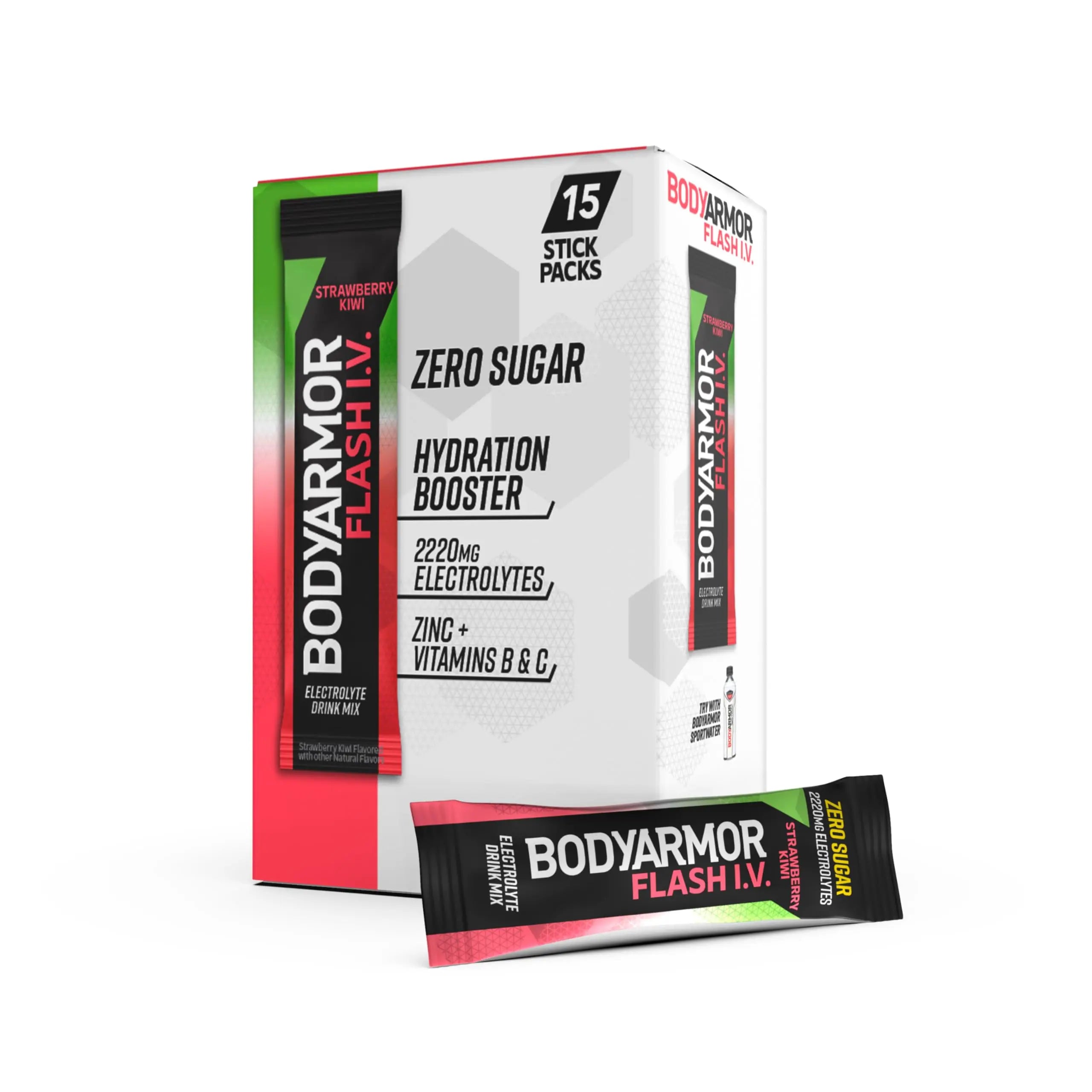 BODYARMOR Flash IV Electrolyte Packets, Strawberry Kiwi - Zero Sugar Drink Mix, Single Serve Packs, Coconut Water Powder (15 Count) BODYARMOR uk supplements
