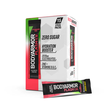 BODYARMOR Flash IV Electrolyte Packets, Strawberry Kiwi - Zero Sugar Drink Mix, Single Serve Packs, Coconut Water Powder (15 Count) BODYARMOR uk supplements