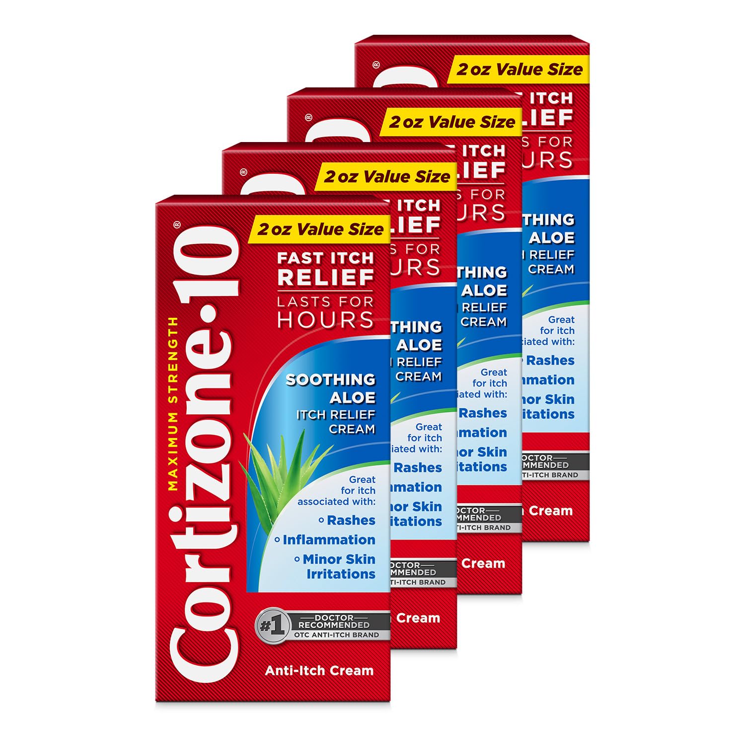 Cortizone-10 Maximum Strength Soothing Aloe Itch Relief Cream, 1% Hydrocortisone, Fast-Acting, Anti-Itch Cream for Bug Bites, Rash, Eczema, Psoriasis, Poison Ivy, Oak, Sumac, 2 oz (Pack of 4) Cortizone 10 uk supplements