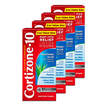Cortizone-10 Maximum Strength Soothing Aloe Itch Relief Cream, 1% Hydrocortisone, Fast-Acting, Anti-Itch Cream for Bug Bites, Rash, Eczema, Psoriasis, Poison Ivy, Oak, Sumac, 2 oz (Pack of 4) Cortizone 10 uk supplements
