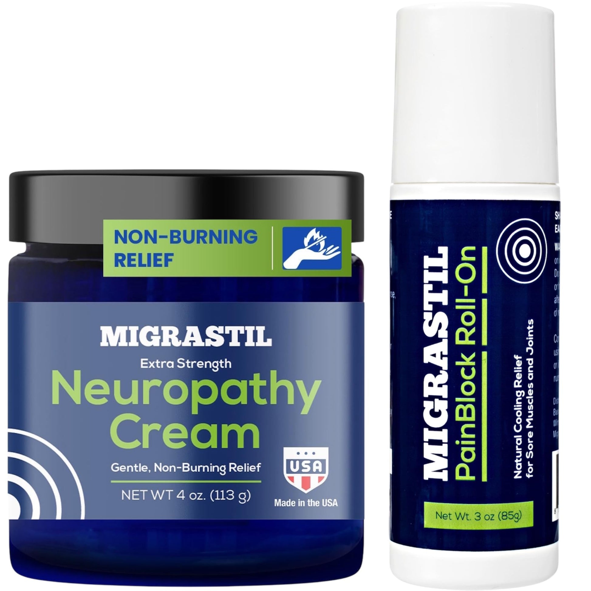 Basic Vigor Migrastil Extra Strength Neuropathy Cream (4 oz) and PainBlock Roll-On (3 oz) Bundle Basic Vigor uk supplements