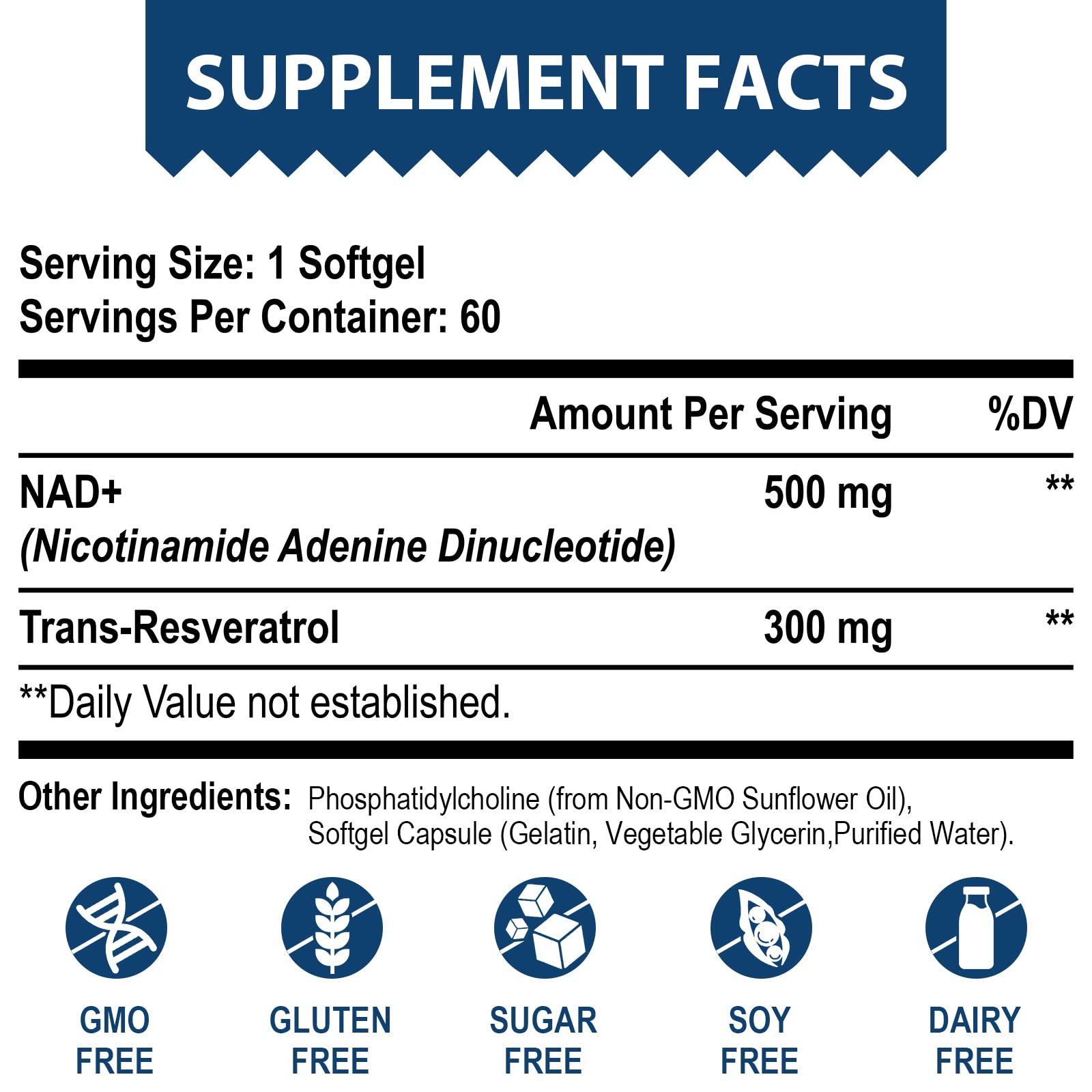 Lepoznan Liposomal NAD+ 500 mg + Trans-Resveratrol 300 mg, Superior Absorption True NAD Supplement Efficient for Cellular Energy Metabolism & DNA Repair, 60 Softgels Lepoznan uk supplements