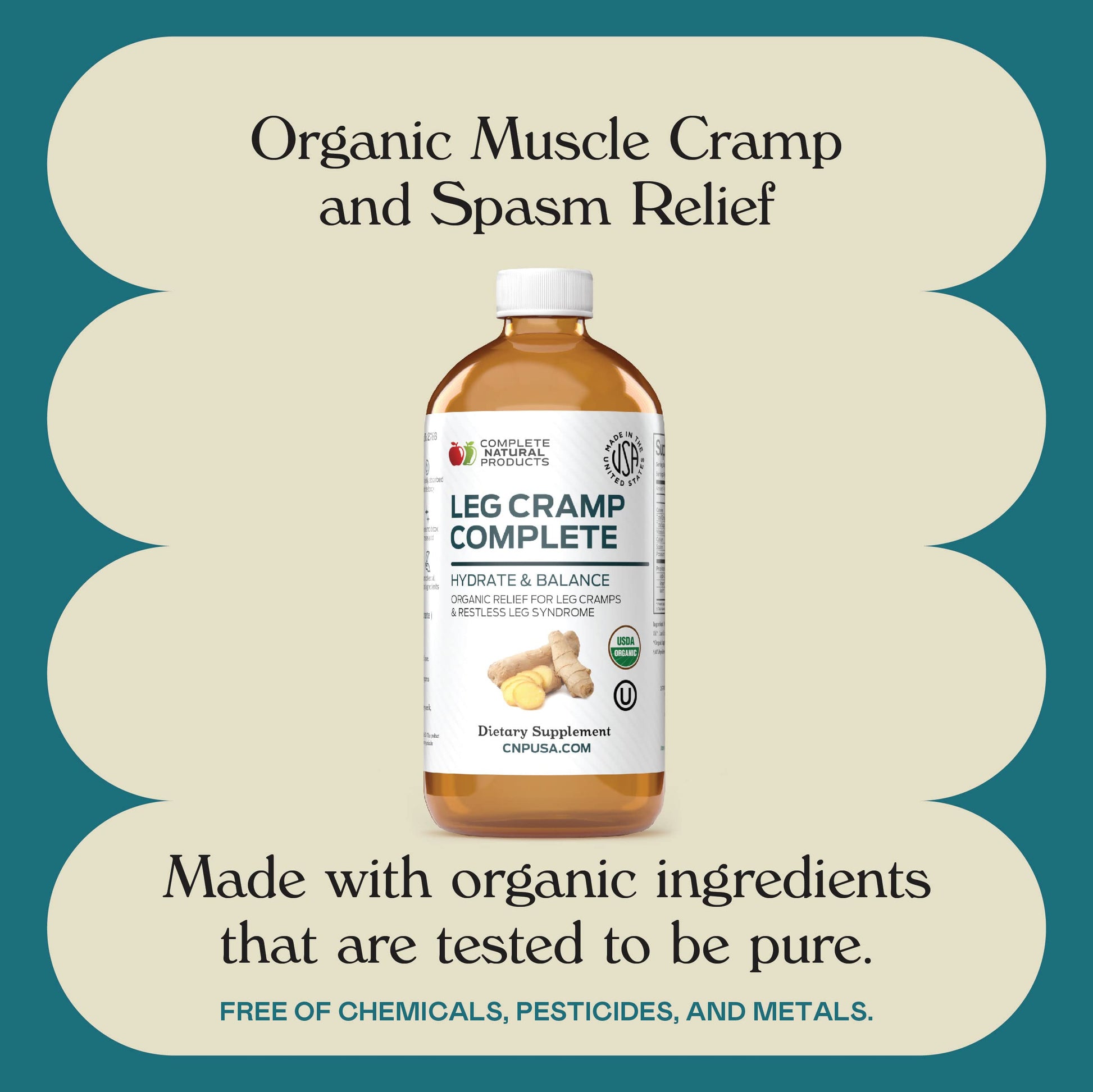 Organic Amish Leg Cramp Relief Liquid 16oz - Natural Muscle and Foot Support Supplement with Apple Cider Vinegar, Ginger, Garlic, Aloe, Fast Cramp Reducing Formula, Certified Organic, Made in USA Complete Natural Products uk supplements