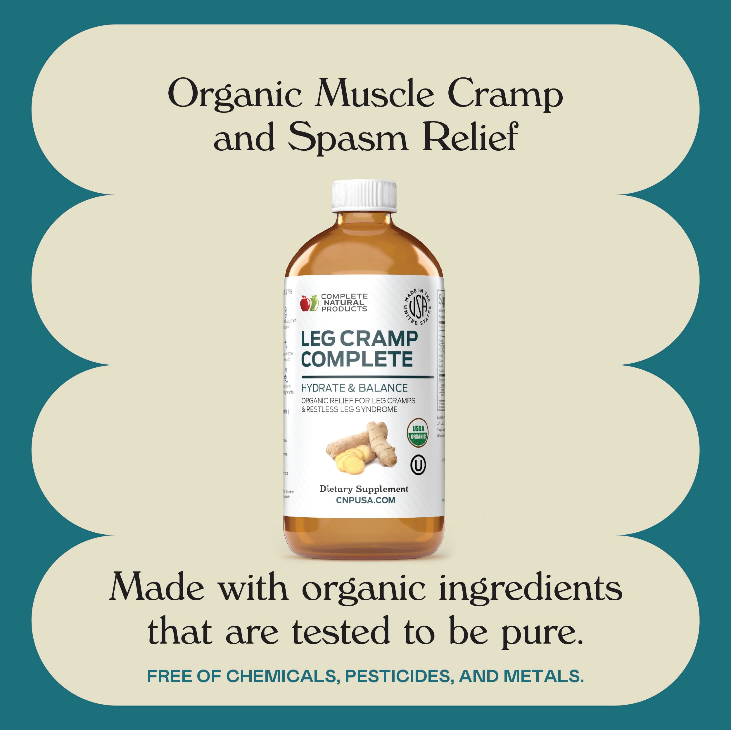 Organic Amish Leg Cramp Relief Liquid 16oz - Natural Muscle and Foot Support Supplement with Apple Cider Vinegar, Ginger, Garlic, Aloe, Fast Cramp Reducing Formula, Certified Organic, Made in USA Complete Natural Products uk supplements