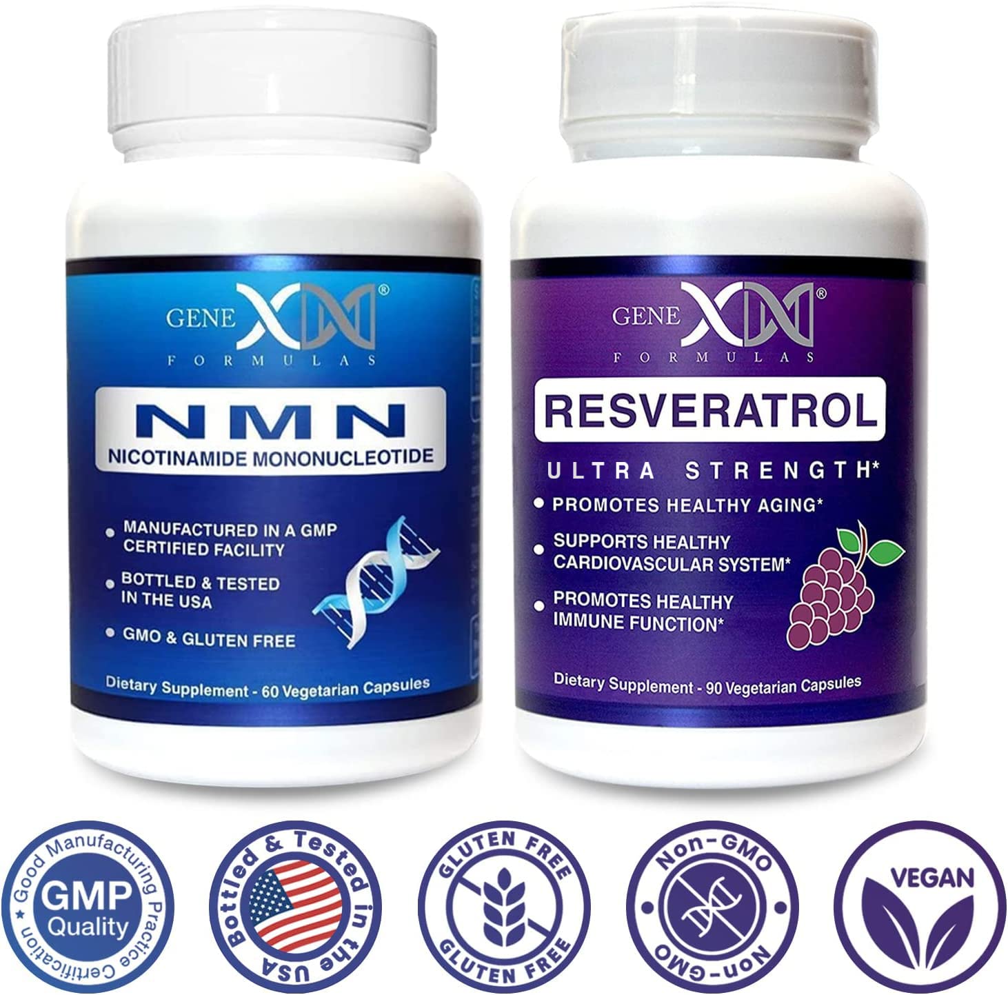 Genex Formulas NMN and Resveratrol Dynamic Duo Supplements | 250mg NAD+ Precursor and Ultra Strength 1500mg Resveratrol w/BioPerine, for Healthy Aging Support Genex Formulas uk supplements