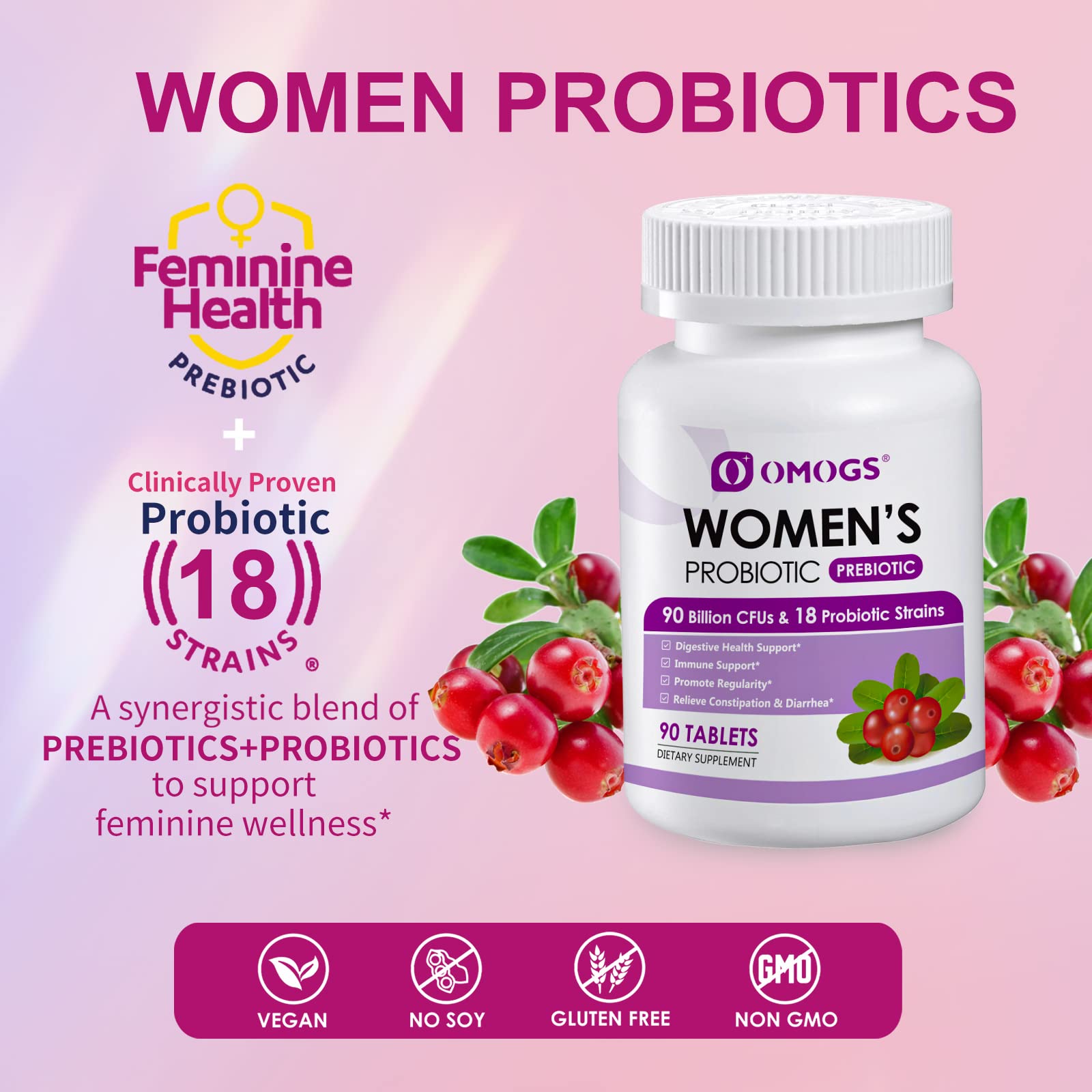 OMOGS Women's Probiotic,with Cranberry Extract and Organic Prebiotics,90 Billion CFUs OMOGS uk supplements