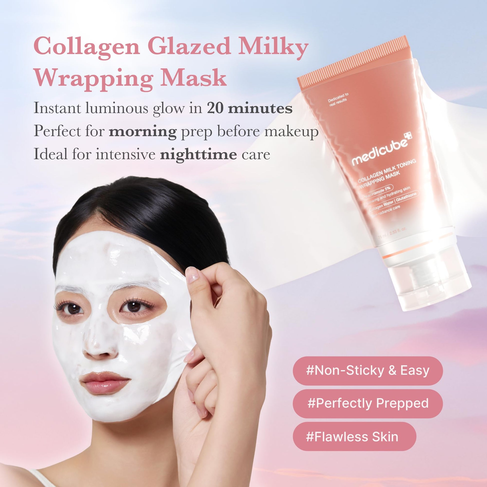 medicube Milky Collagen Double Glow Lock Duo: Collagen Glazed Milky Wrapping Mask and Booster Serum | 130DaCollagen, Niacinamide, Glutathione for Plumped, Radiant Glass Skin medicube uk supplements