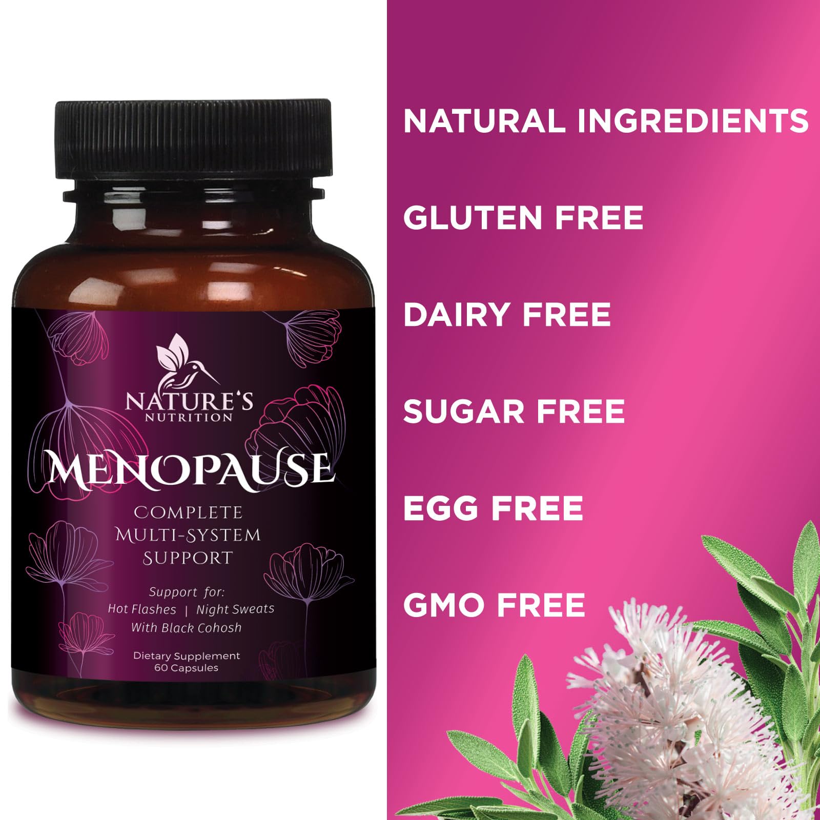 Menopause Supplements for Women - Complete Menopause Relief with Dong Quai & Black Cohosh - For Natural, Mild Hot Flash & Night Sweats - Hormone, Energy & Balance Support, Bottled in USA - 60 Capsules Nature's Nutrition uk supplements