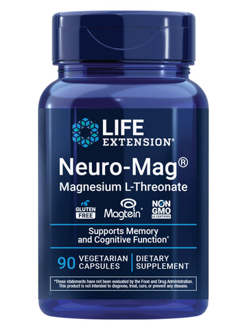 Life Extension Neuro-Mag Magnesium L-Threonate, Memory Health, Quick Thinking, Cognitive Health Support, Vegetarian, Non-GMO, 90 Vegetarian Capsules (144 mg from 2000 mg Magtein magnesium L-threonate Life Extension uk supplements
