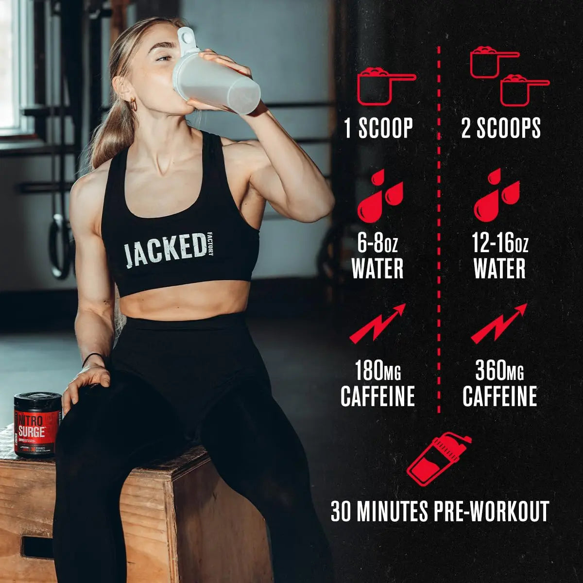 Jacked Factory NITROSURGE Shred Pre Workout Supplement - Energy Booster, Instant Strength Gains, Sharp Focus, Powerful Pumps - Nitric Oxide Booster & PreWorkout Powder Jacked Factory uk supplements