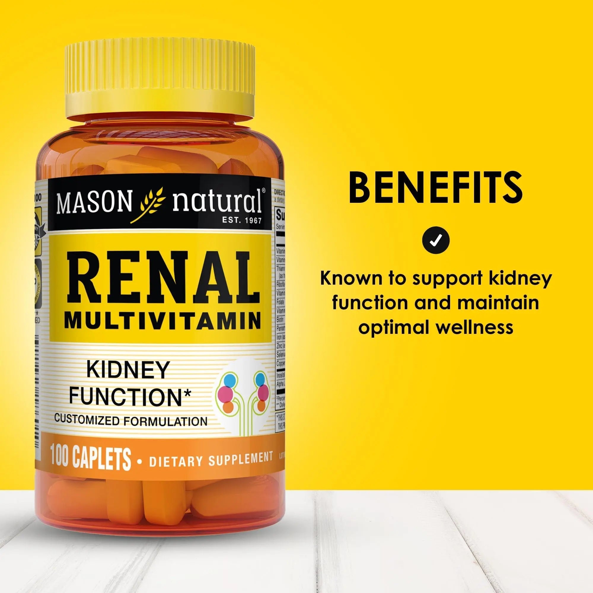 MASON NATURAL Renal Multivitamin, with ALA, Biotin, & B Vitamins for Daily Support,100 Caplets MASON NATURAL uk supplements