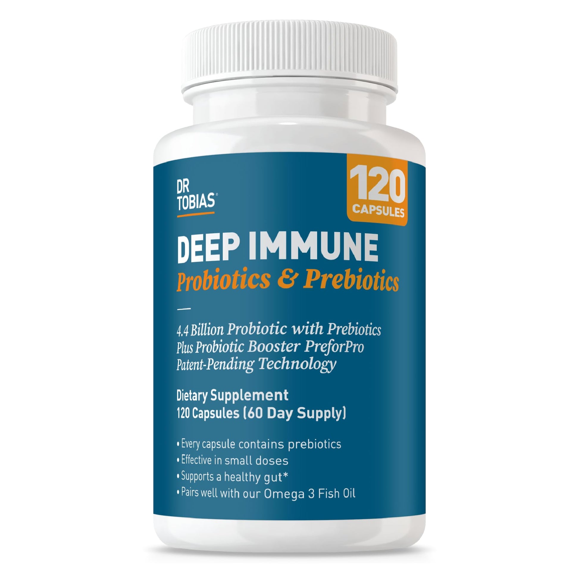 Dr. Tobias Deep Immune Probiotics & Prebiotics - Dual Action Digestion & Immune Support with PreforPro Prebiotics & Spore Forming Probiotics for Women & Men - 120 Capsules (60 Servings) Dr. Tobias uk supplements