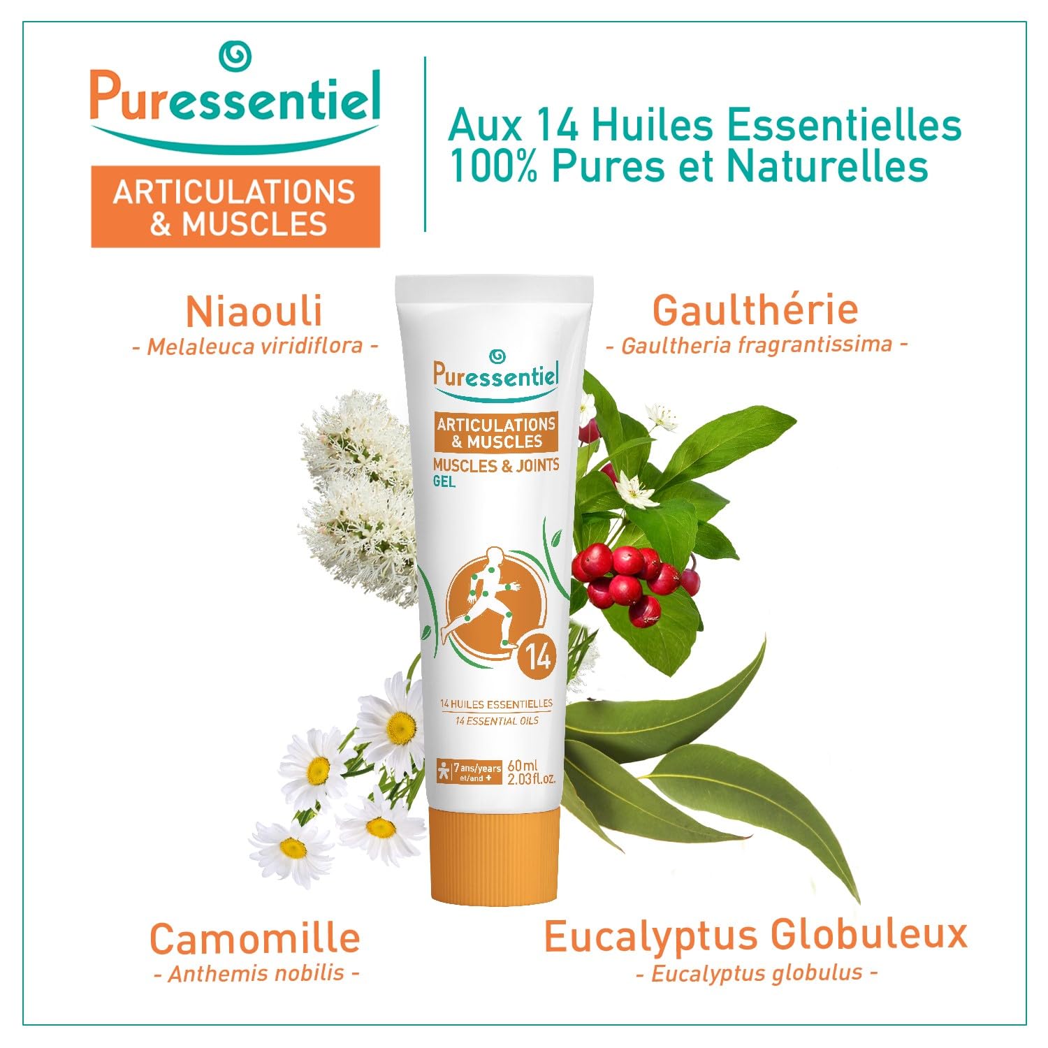 Puressentiel Muscles and Joints Gel - Soothing Gel for Muscle Relief and Knee Relief - Cooling Gel for Foot Relief - Back Gel - 2.02 oz Puressentiel uk supplements