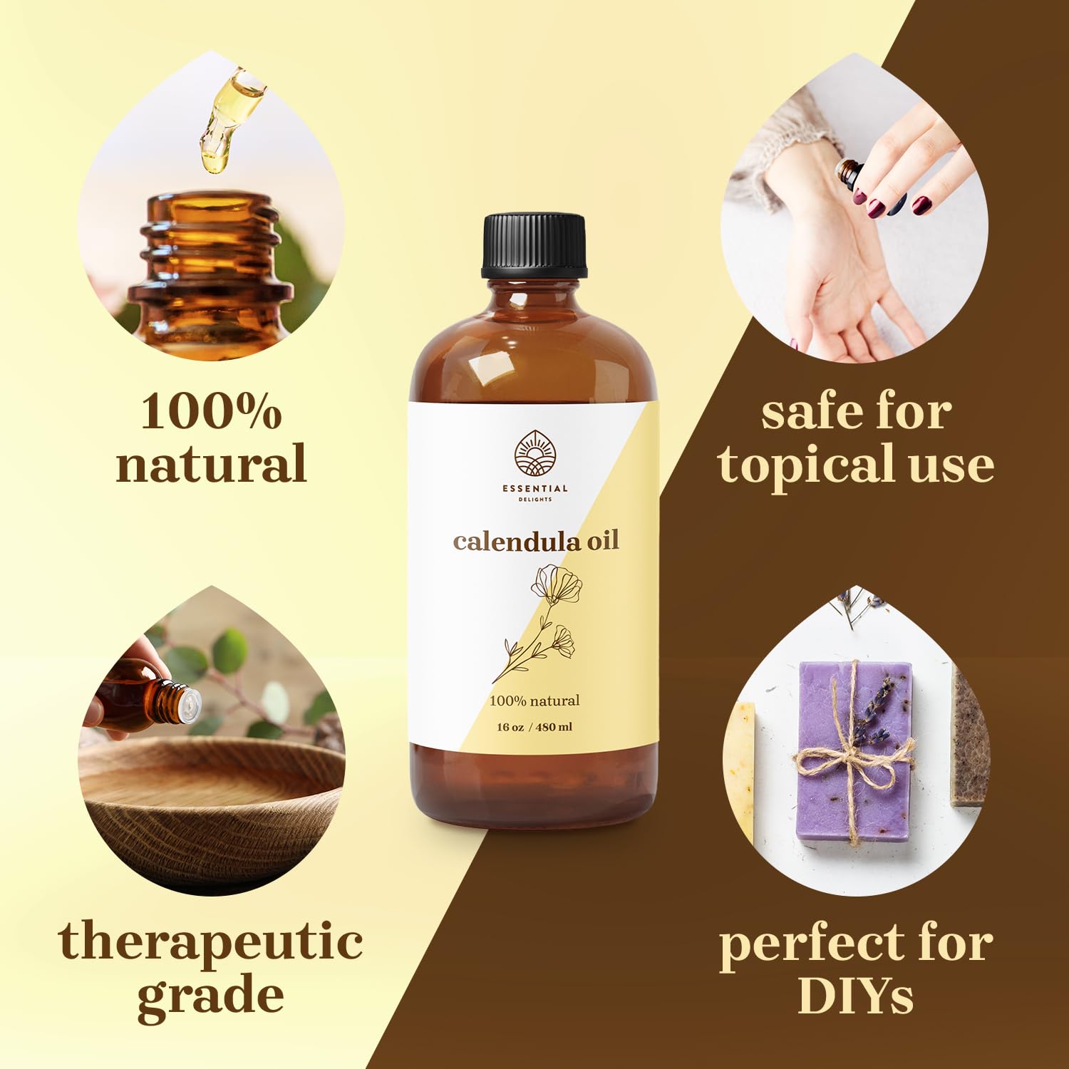 Essential Delights Calendula Oil - Premium Carrier Oil (16 fl oz) | for Skin, Face, Body, Hair Revitalization Essential Delights uk supplements