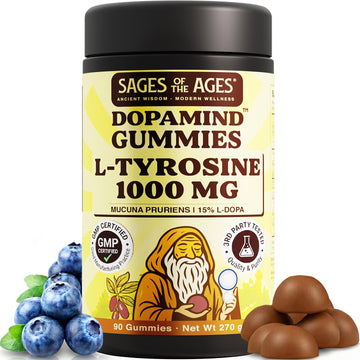 Sages Of The Ages L-Tyrosine Gummies 1000mg – Amino Acid Supplement with Mucuna Pruriens, B Vitamins & Rhodiola – Blueberry Flavor – 90 Gummies Sages Of The Ages uk supplements