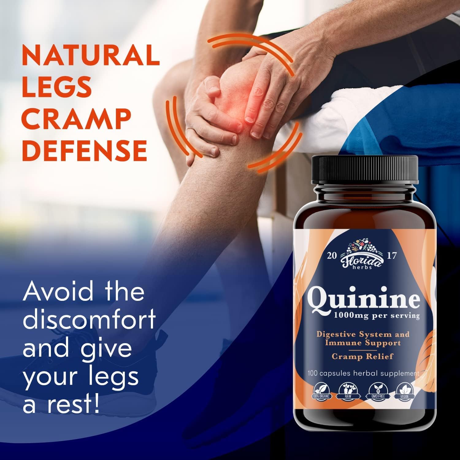 Leg Cramps Support Organic Pills - 1000 mg - Quinine Tablets for Cramp Defense FLORIDA HERBS uk supplements