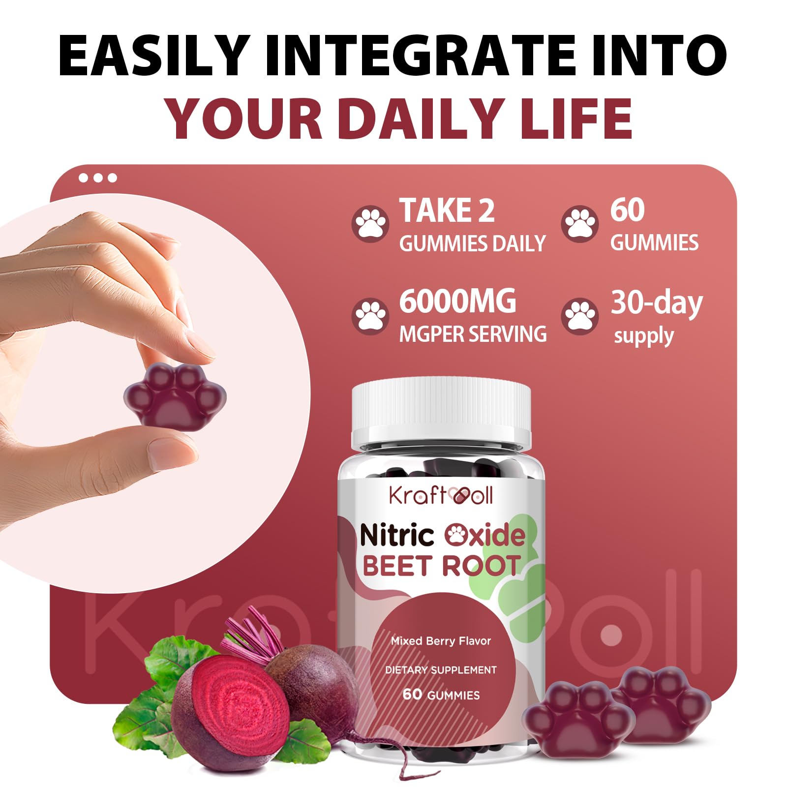 Kraftvoll Nitric Oxide Beet Root Gummies – Sugar-Free Beet Chewables, Mixed Berry Flavor with Grapeseed Powder, Pomegranate, Vitamin C & B12 – Nitric Oxide Supplements for Men – 60 Gummies (2 Bottles) Kraftvoll uk supplements