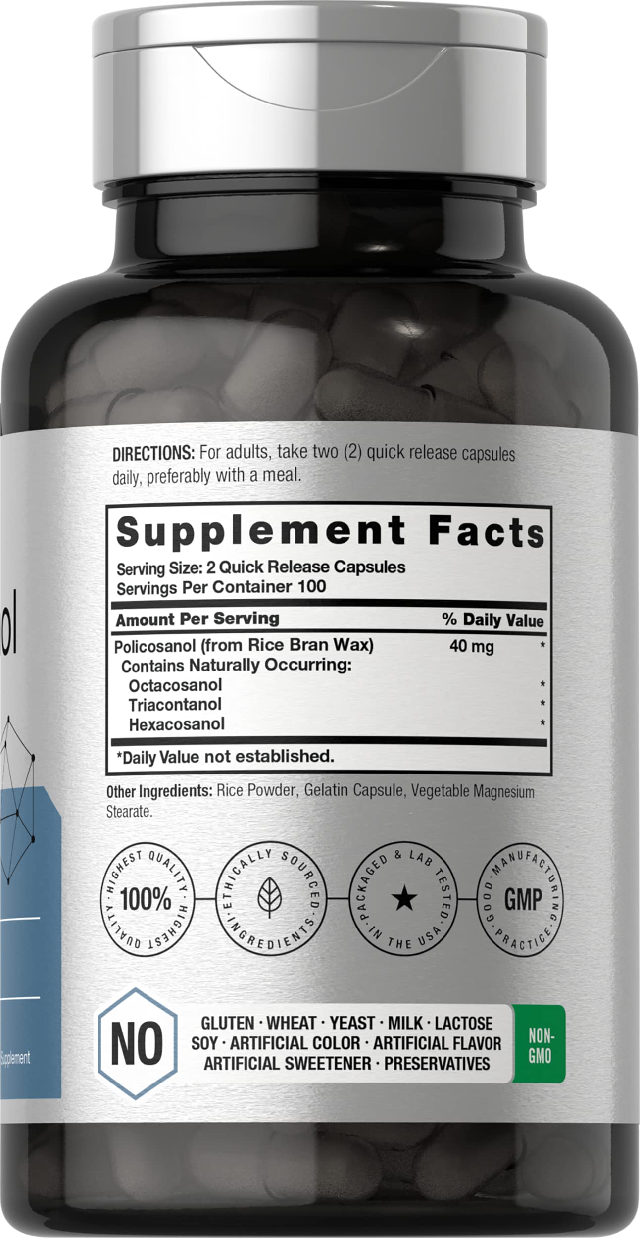 Policosanol 40mg | 200 Capsules | Non-GMO and Gluten Free | by Horbaach Horbäach uk supplements