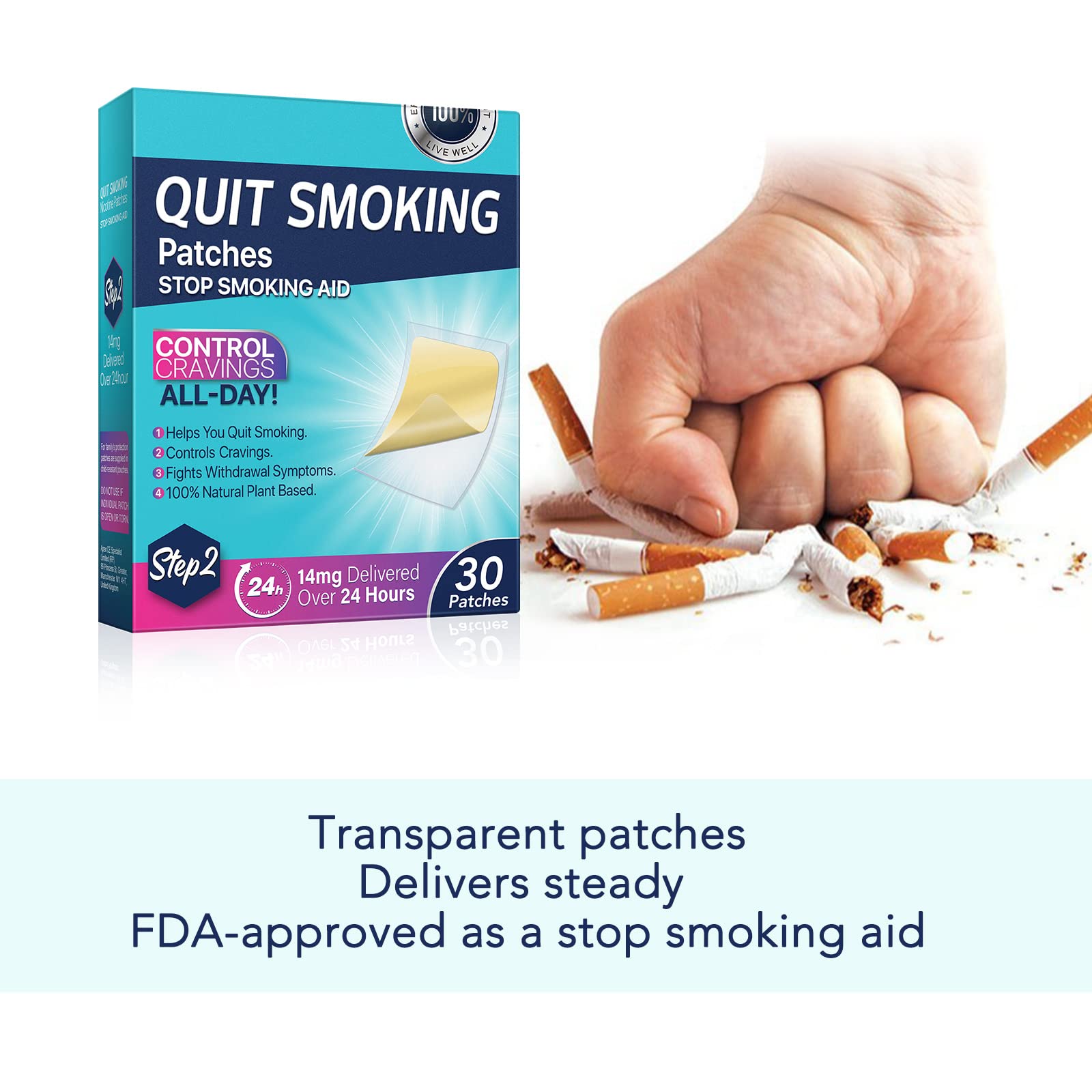 Step 2 Quit Smoking Patches, 14mg Stop Smoking Aids Patches, 30 Count Quit Smoking Stickers that Work with 2 Weeks, Helping Quit Patch, Easy & Effective Anti-Stickers NenMaoKeNu uk supplements
