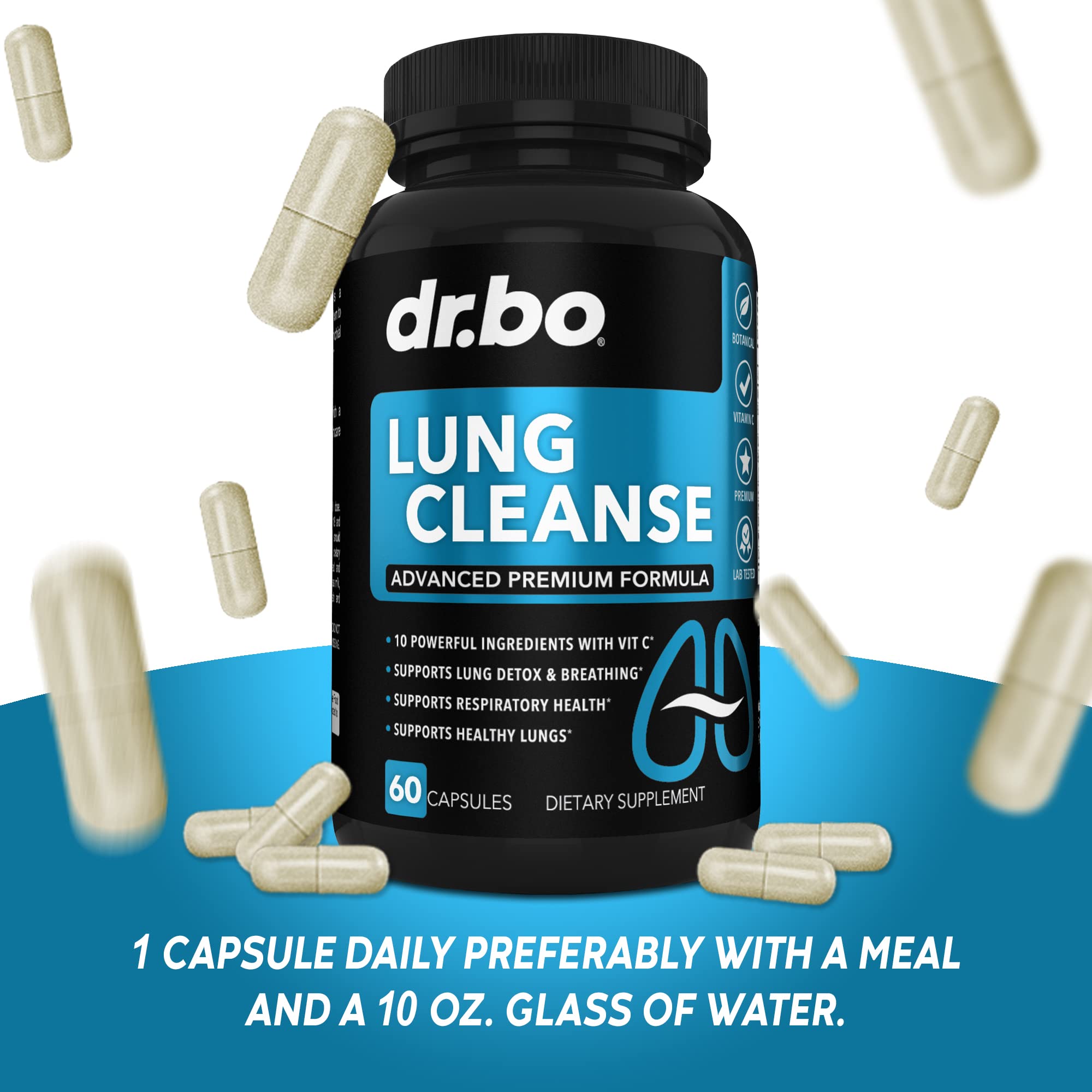 Lung Cleanse Support Supplement - Respiratory Supplements to Quit & Stop Smoking Aids - Herbal Detox for Lungs & Bronchial Health - Smokers Cleanser Breathe Aid for Mucus Clear Relief - 60 Capsules DR. BO uk supplements