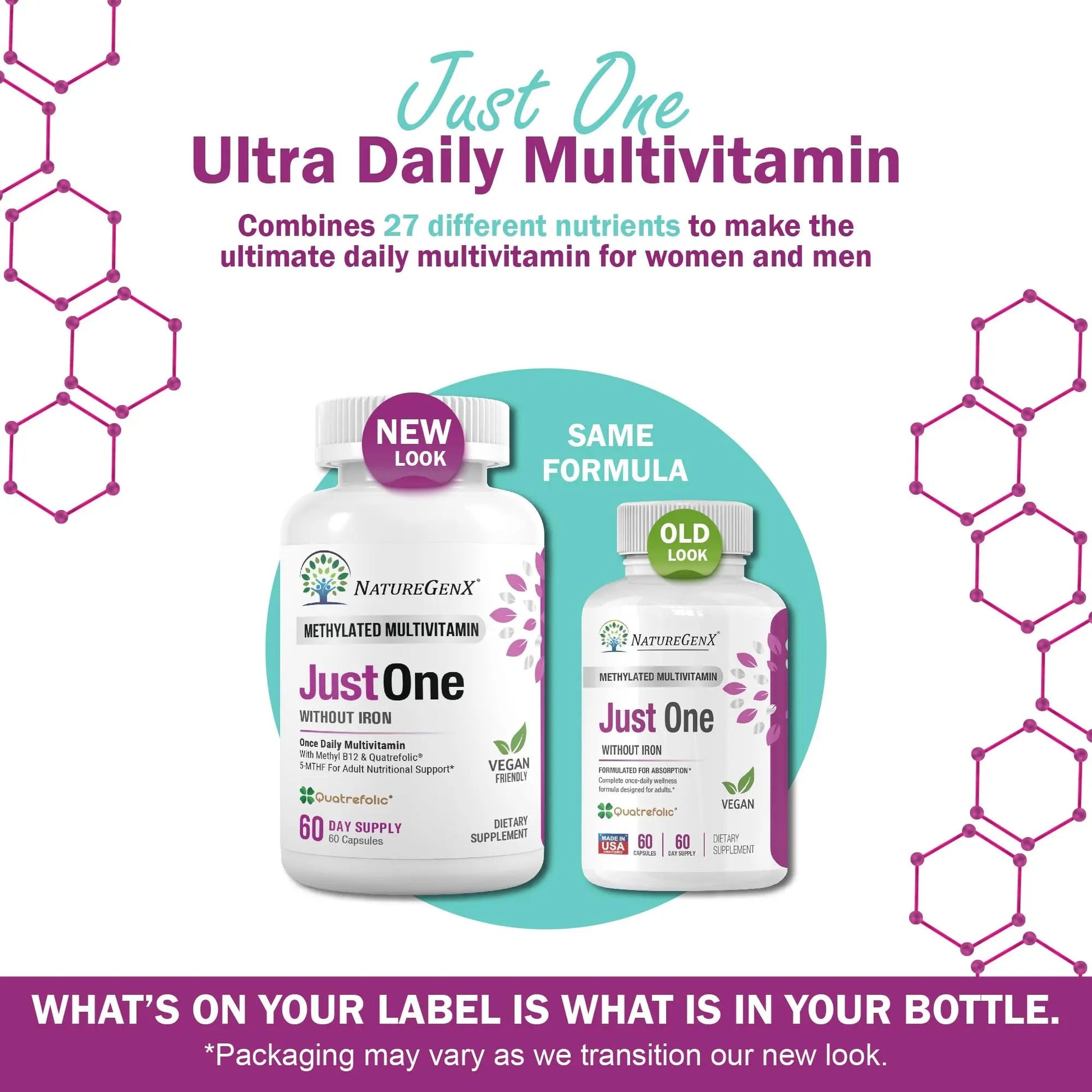 NatureGenX Just One Daily Methylated Multivitamin - 60 Caps Pure Methyl B12, Methylfolate MTHFR Support Supplement Iron Free Methylated Vitamins NatureGenX uk supplements