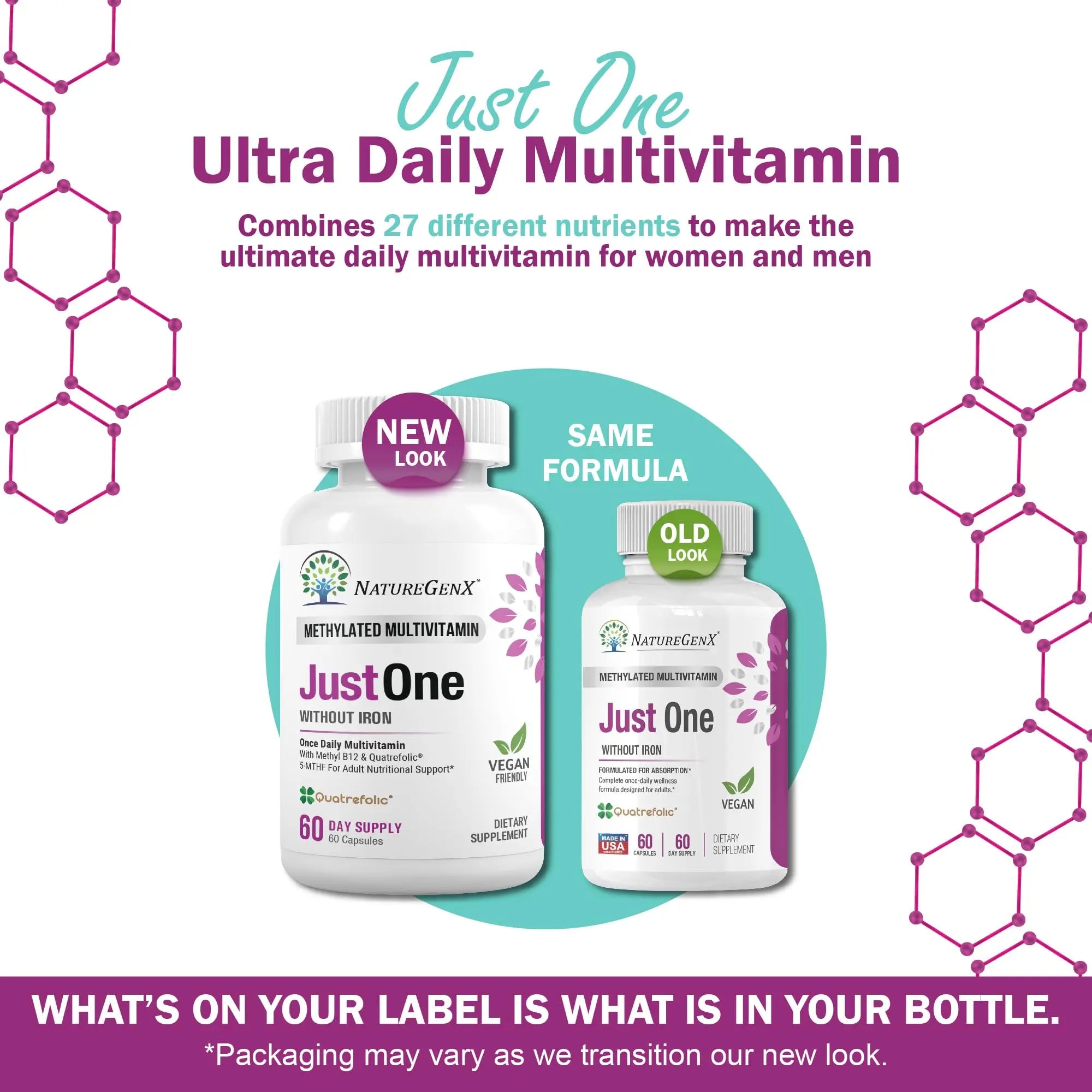 NatureGenX Just One Daily Methylated Multivitamin - 60 Caps Pure Methyl B12, Methylfolate MTHFR Support Supplement Iron Free Methylated Vitamins NatureGenX uk supplements