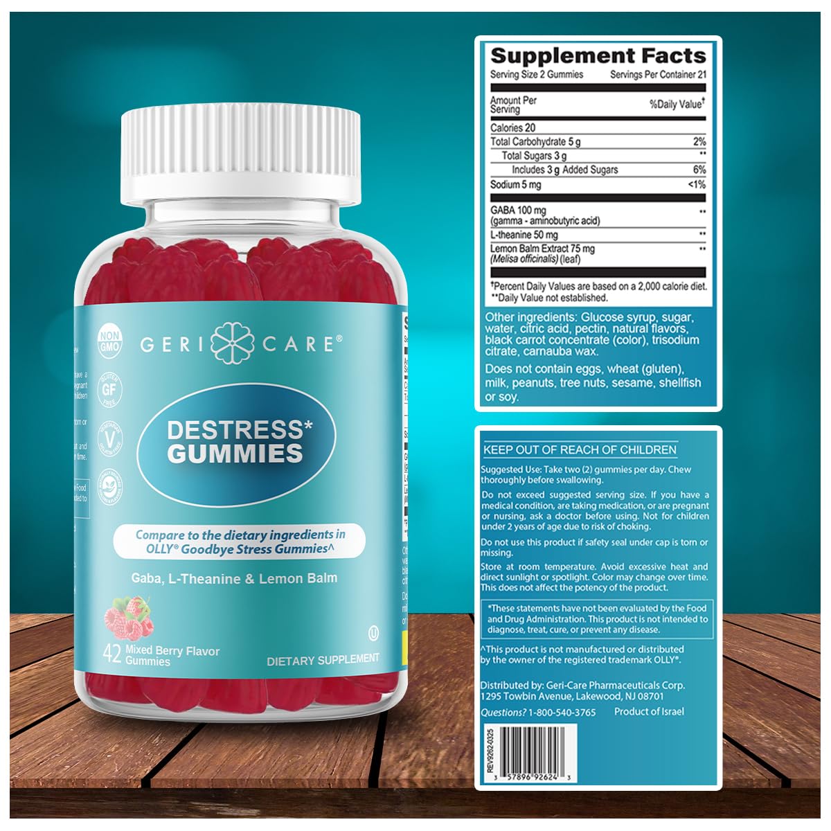 GeriCare DeStress Gummies with GABA, L-Theanine & Lemon Balm Mixed Berry Flavor – 42 Count – Supports Relaxation & Mental Clarity – Non-GMO, Gluten-Free, Vegan GeriCare uk supplements