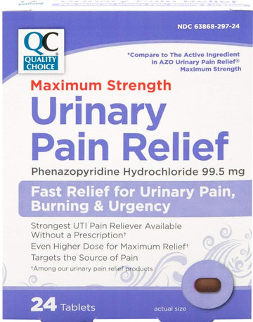 Quality Choice Max Strength Urinary Pain Relief, Maximum Strength Fast Relief of UTI Pain, Burning, and Feeling of Urgency to Pee, 24 Count Package of Tablets Quality Choice uk supplements