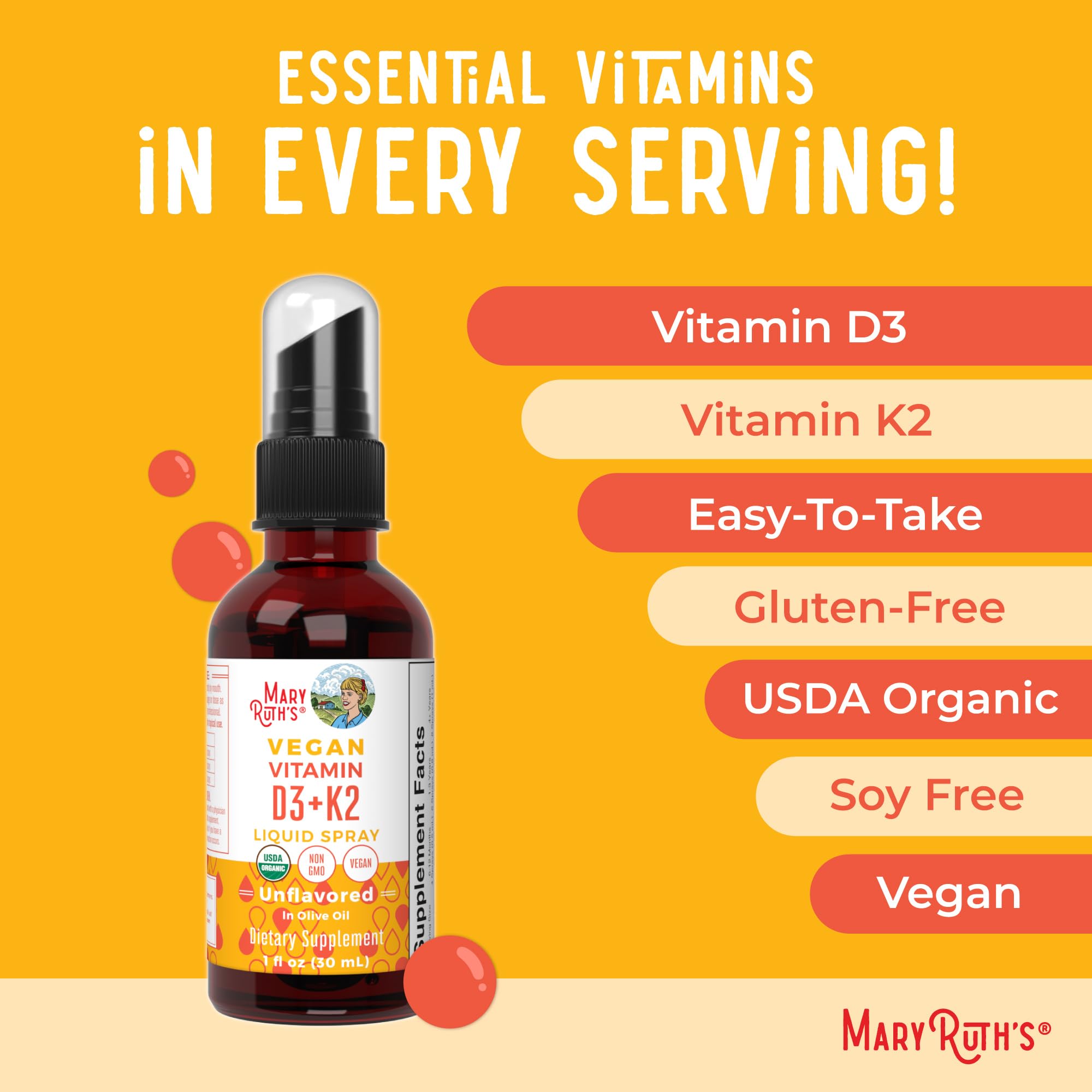 MaryRuth's Organic D3 + K2 Spray for Adults & Kids for Bone Health | Vitamin D3 as Cholecalciferol | Vitamin K2 | Immunity | Mineral Absorption | Heart Health | Vegan | Non-GMO | Gluten Free | 1 Fl Oz MARYRUTH'S uk supplements