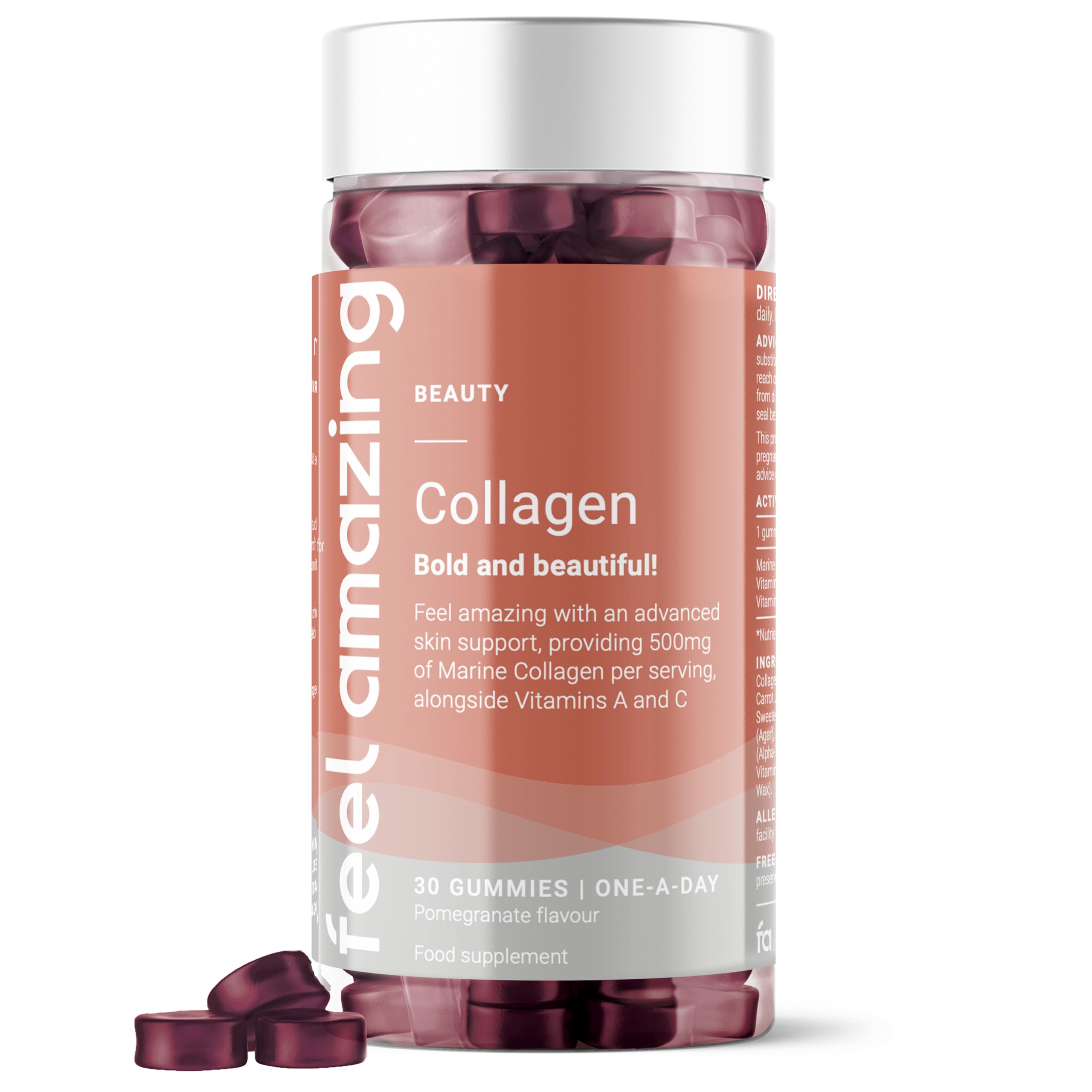 Collagen Gummies with Vitamins A and C, 500mg of Marine Collagen Per Serving, Advanced Skin Support, Feel Amazing uk supplements