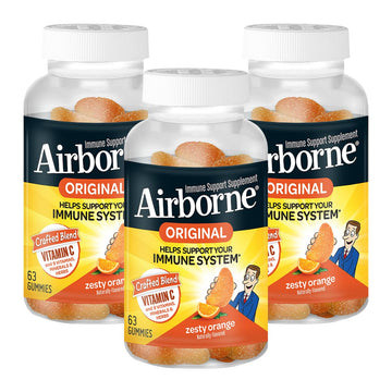Airborne 750mg Vitamin C Immune Support Supplement Gummies for Adults, Zesty Orange Flavor, Gluten Free Crafted Blend with Powerful Antioxidants Vitamins A C & E, 63 Gummies (3 Pack) Airborne uk supplements