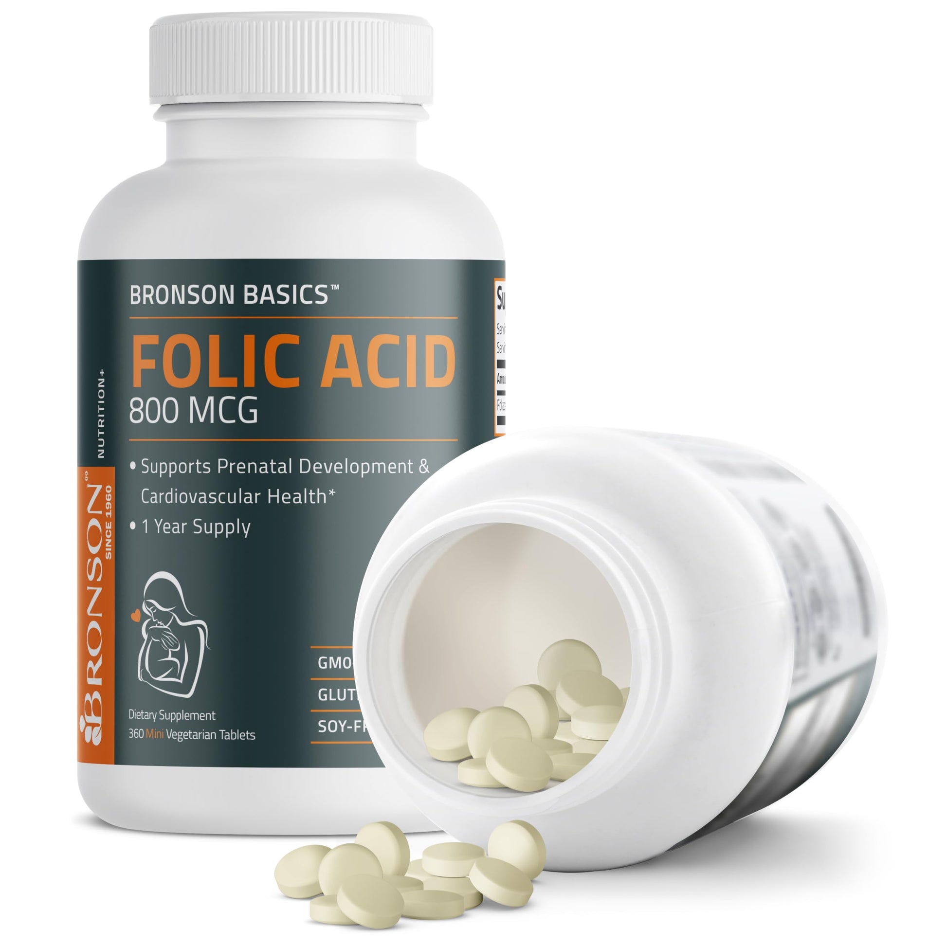 Bronson Folic Acid 800 MCG Supports Prenatal Development, 1 Year Supply, Non-GMO Bronson uk supplements